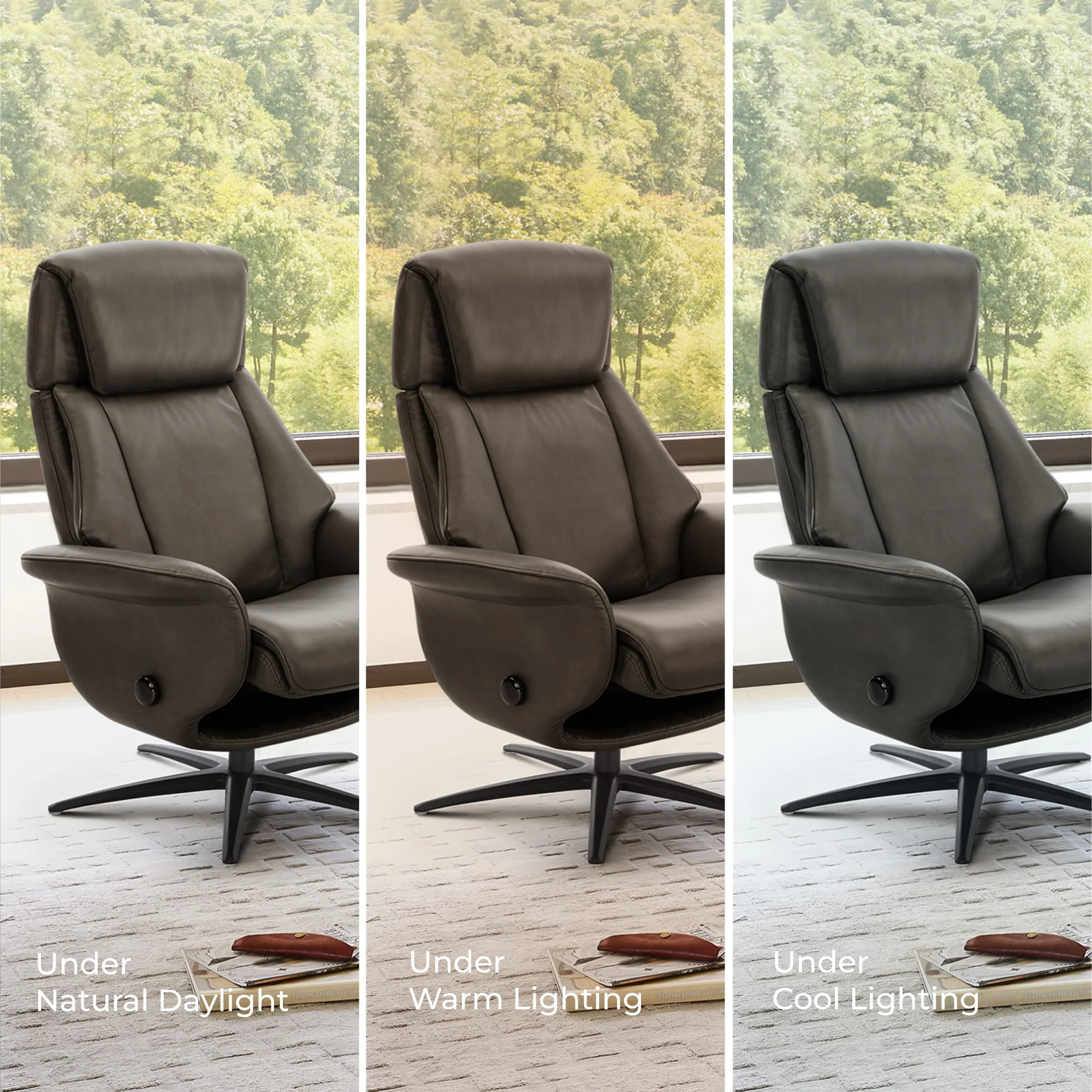 Leslie Genuine Leather Swivel Reclining Chair & Ottoman - Image 100