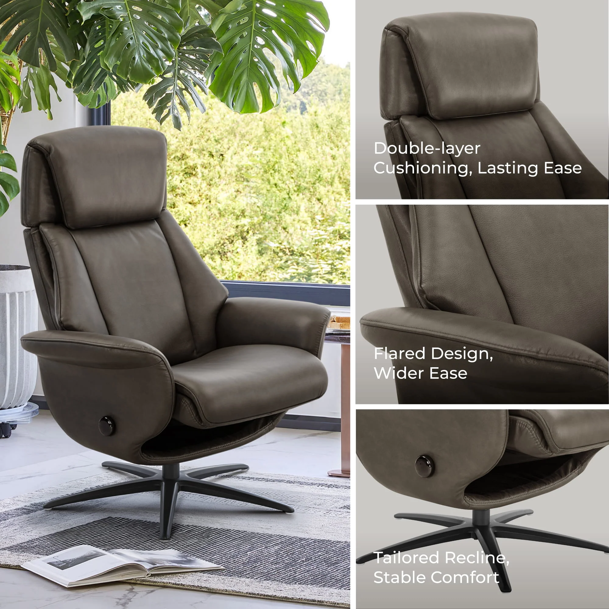 Leslie Genuine Leather Swivel Reclining Chair & Ottoman - Image 101