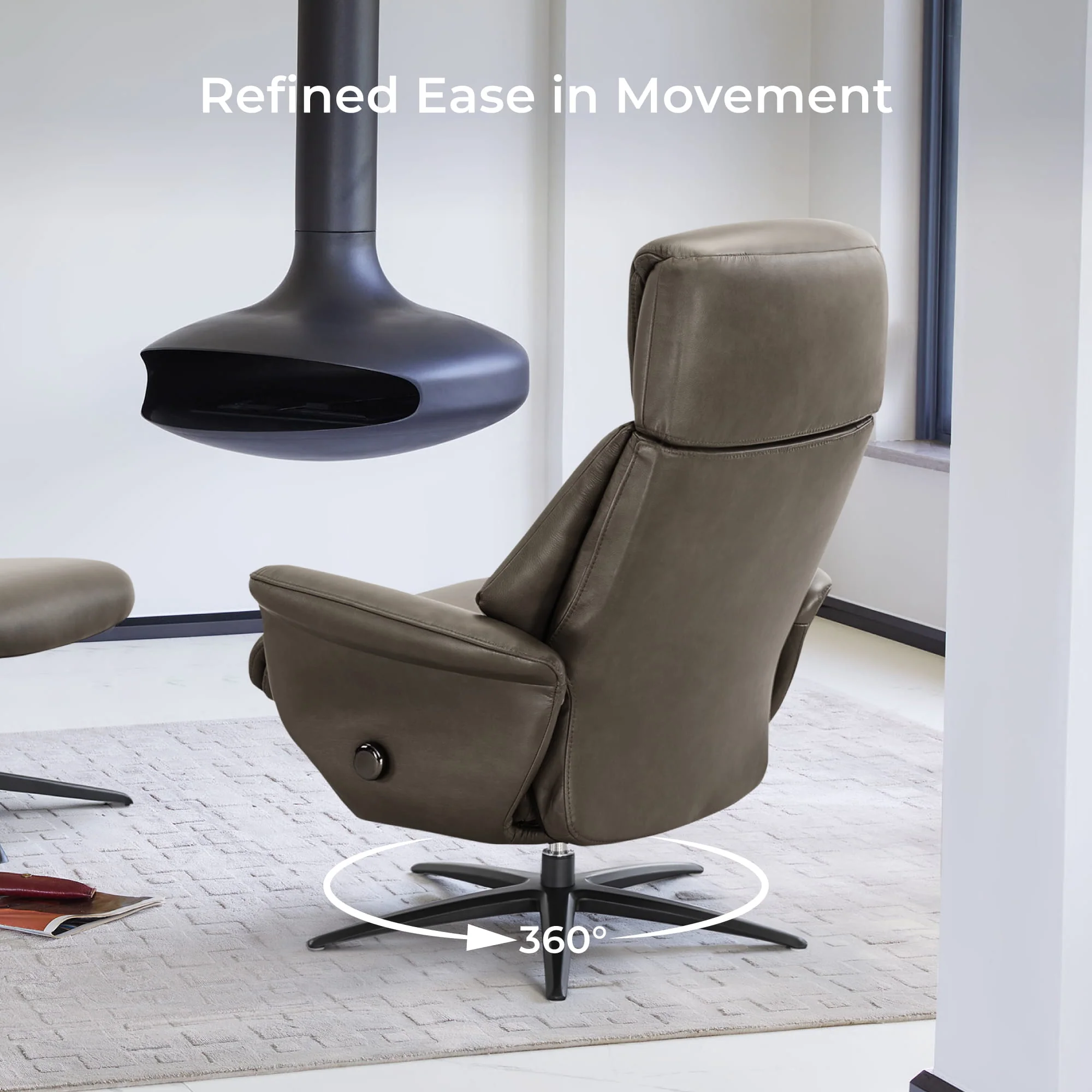 Leslie Genuine Leather Swivel Reclining Chair & Ottoman - Image 102