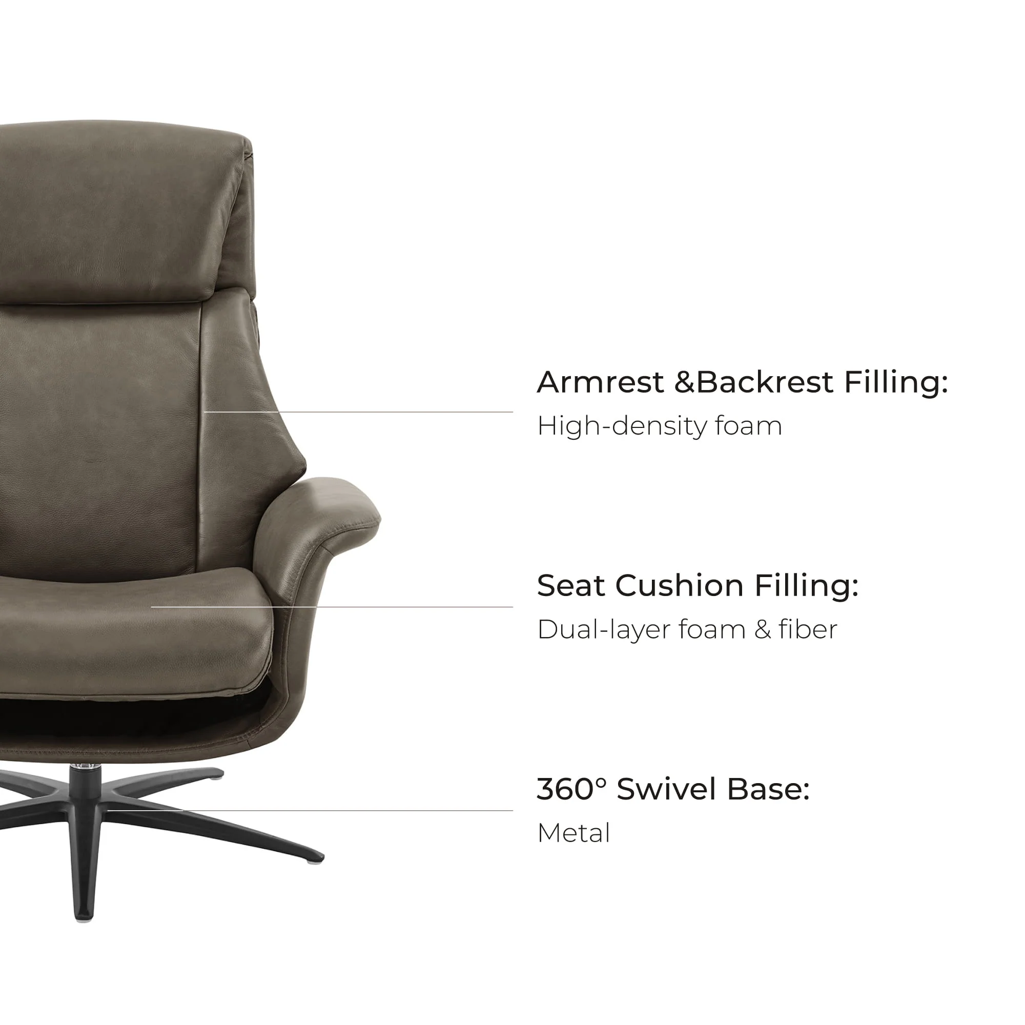Leslie Genuine Leather Swivel Reclining Chair & Ottoman - Image 103