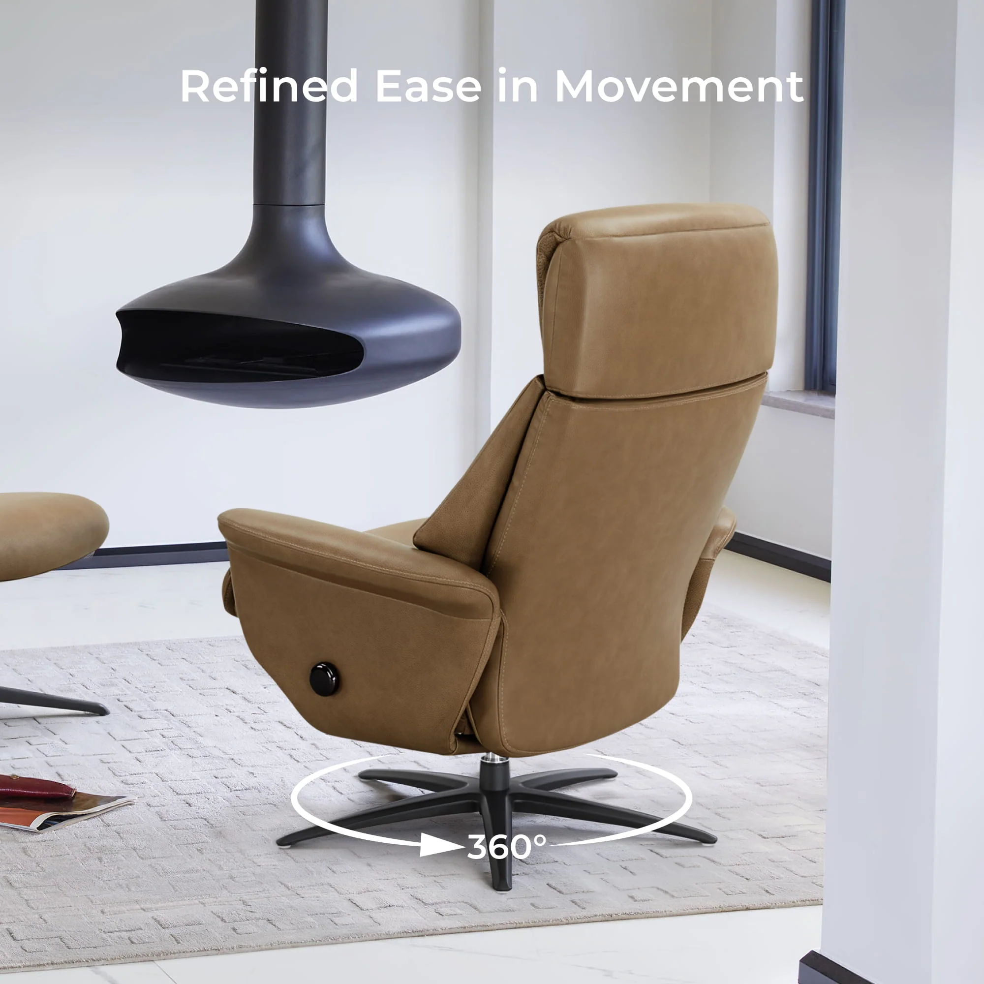 Leslie Genuine Leather Swivel Reclining Chair & Ottoman - Image 104