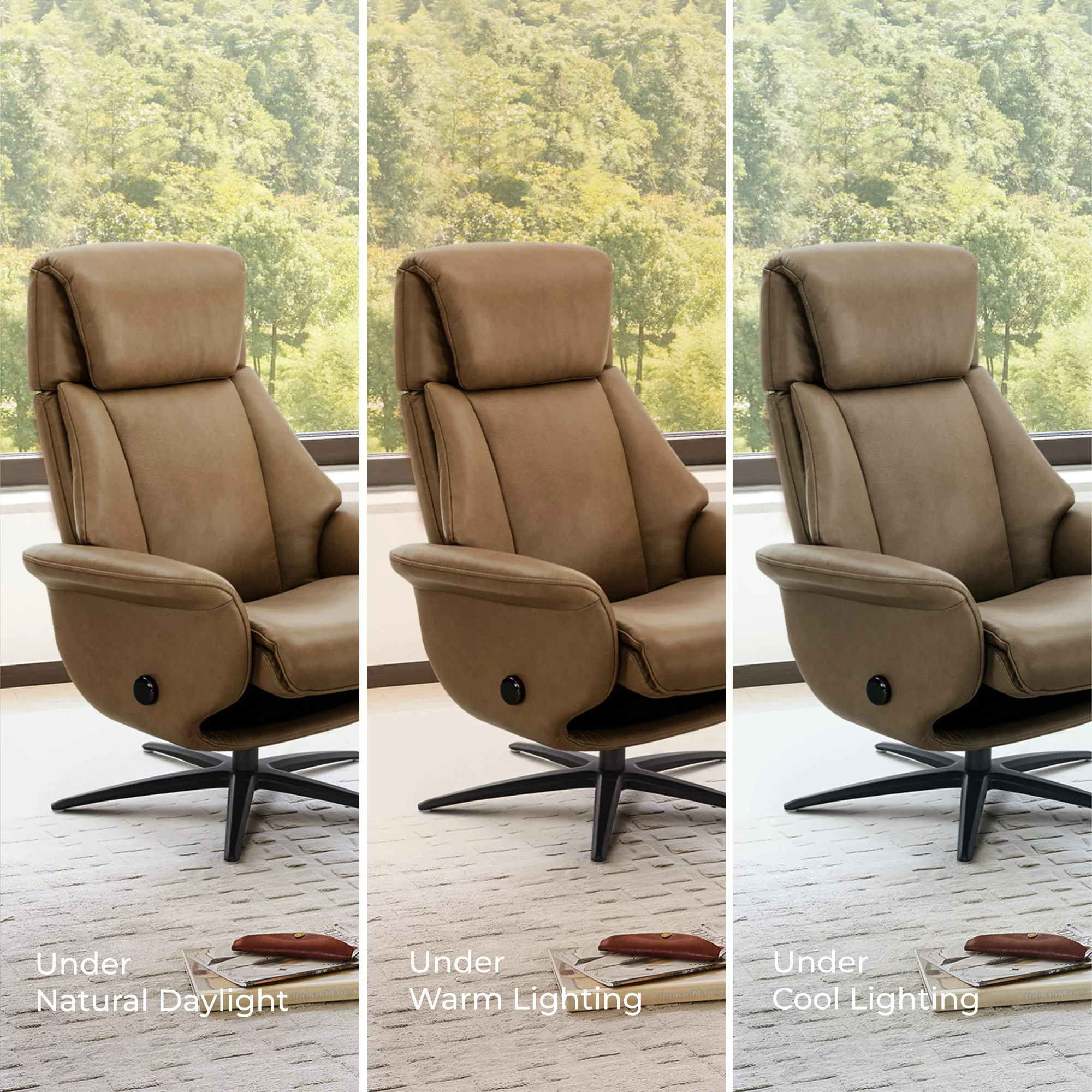 Leslie Genuine Leather Swivel Reclining Chair & Ottoman - Image 105
