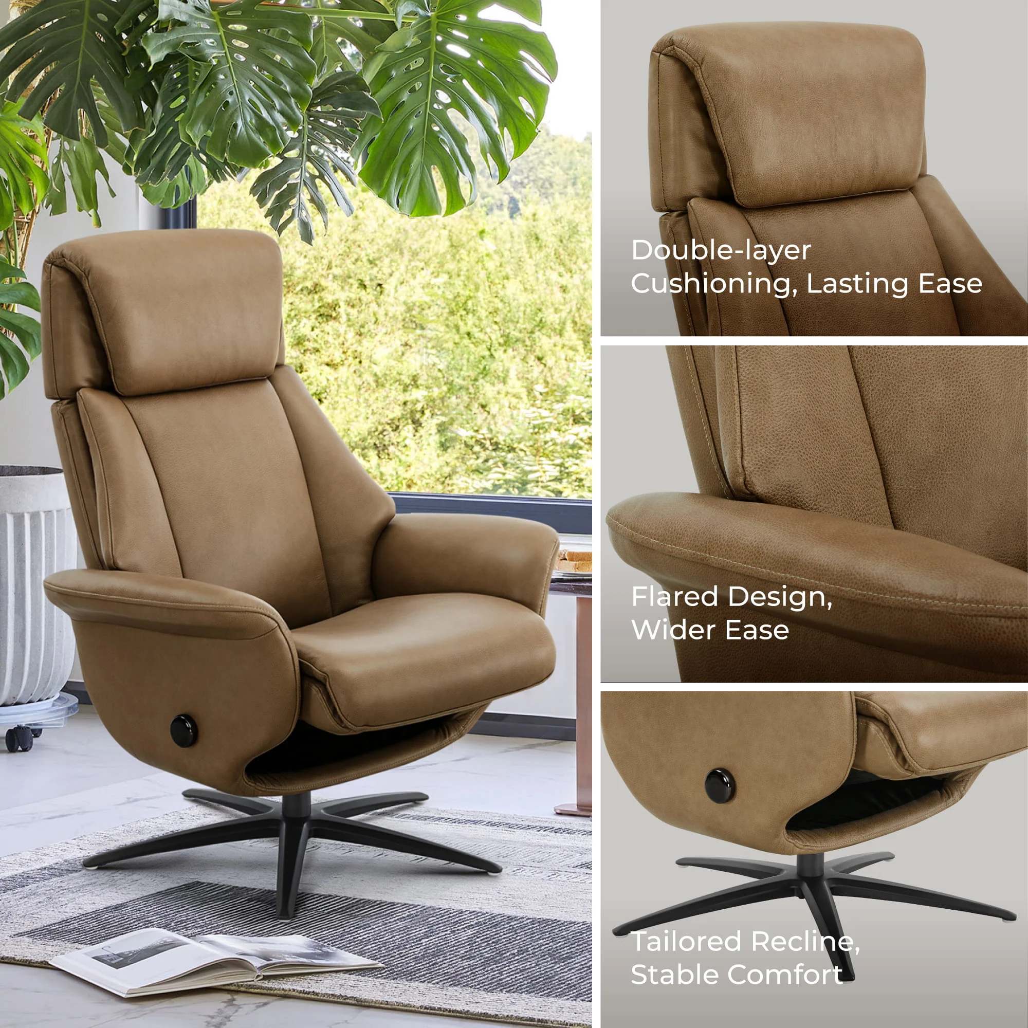 Leslie Genuine Leather Swivel Reclining Chair & Ottoman - Image 106