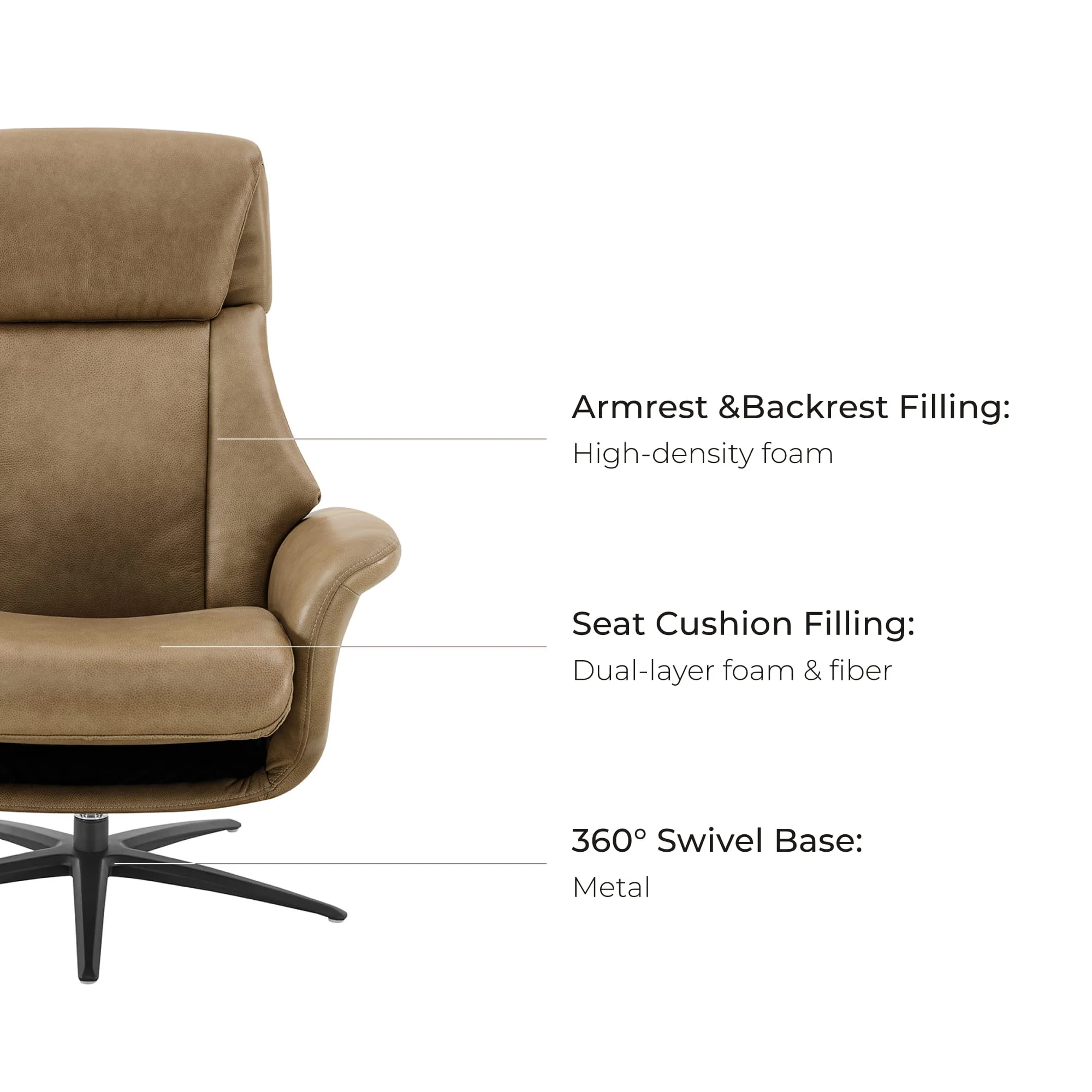 Leslie Genuine Leather Swivel Reclining Chair & Ottoman - Image 107
