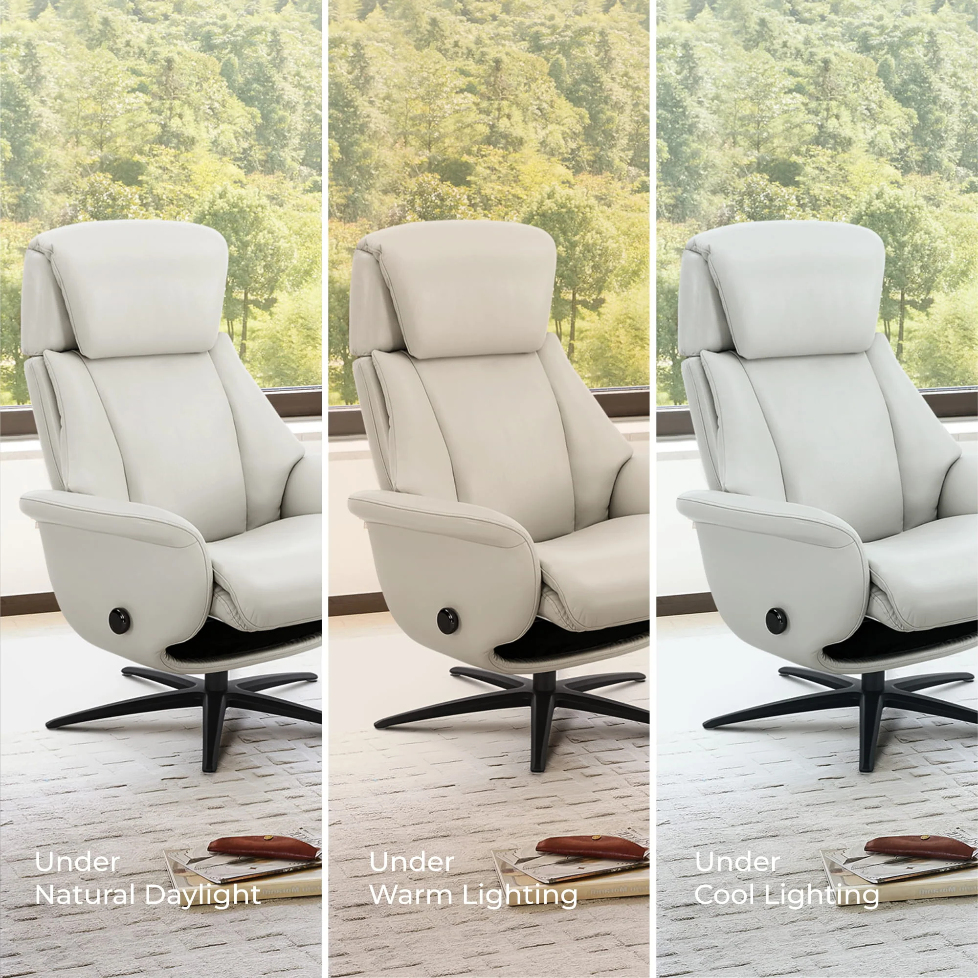 Leslie Genuine Leather Swivel Reclining Chair & Ottoman - Image 108