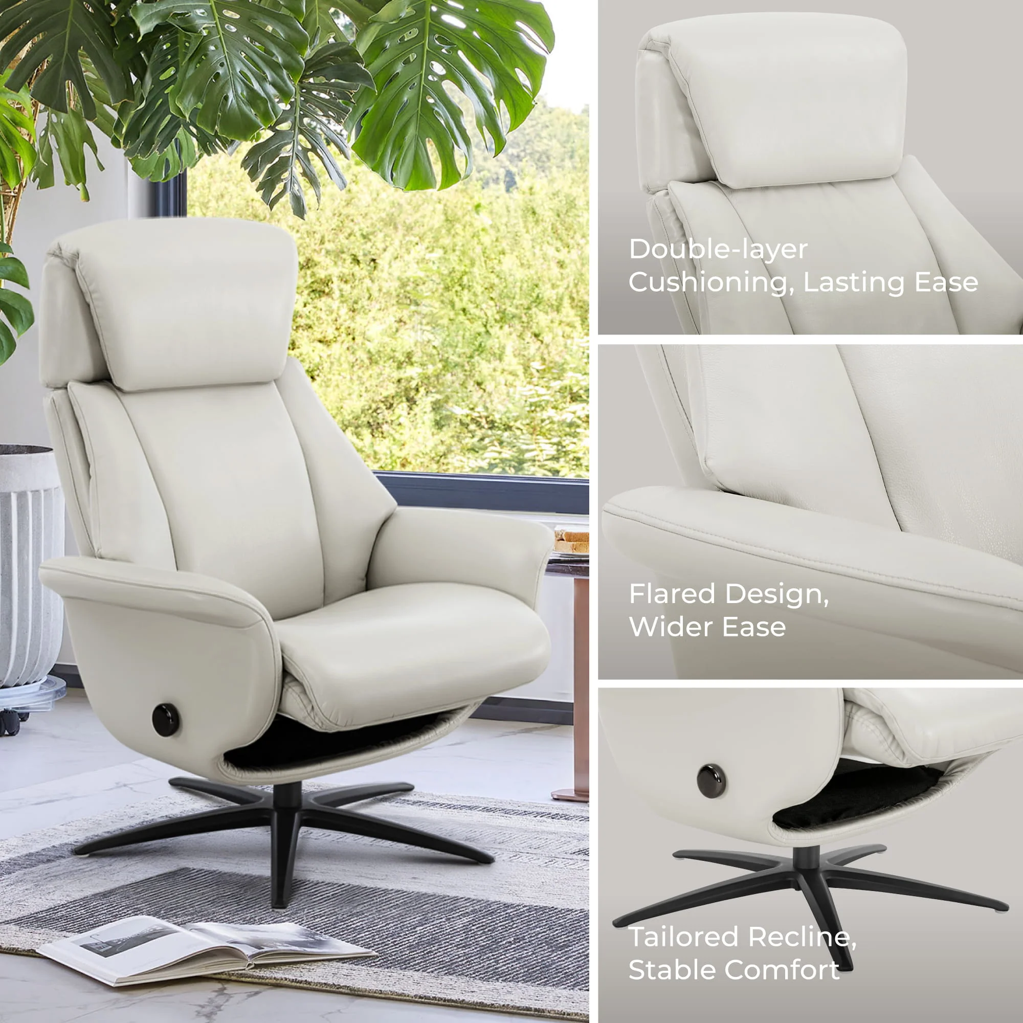 Leslie Genuine Leather Swivel Reclining Chair & Ottoman - Image 109