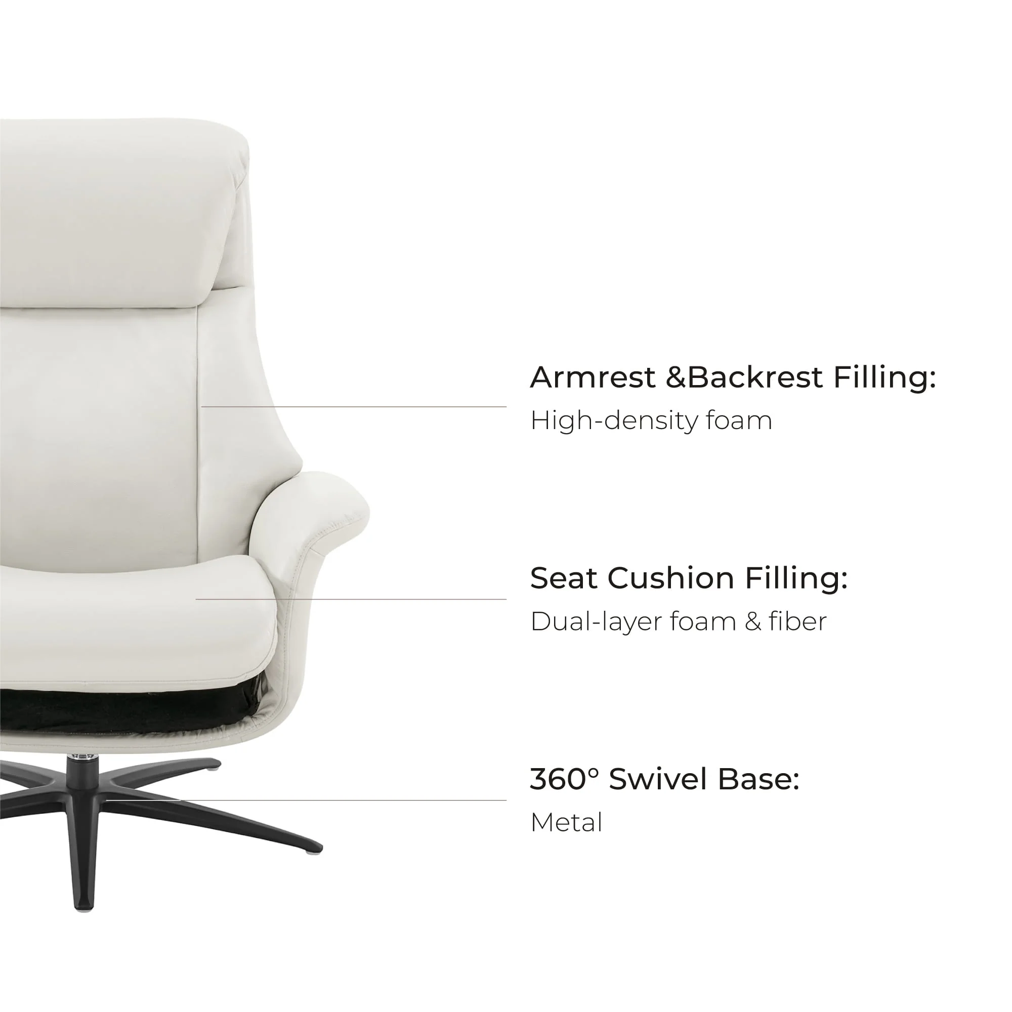 Leslie Genuine Leather Swivel Reclining Chair & Ottoman - Image 110