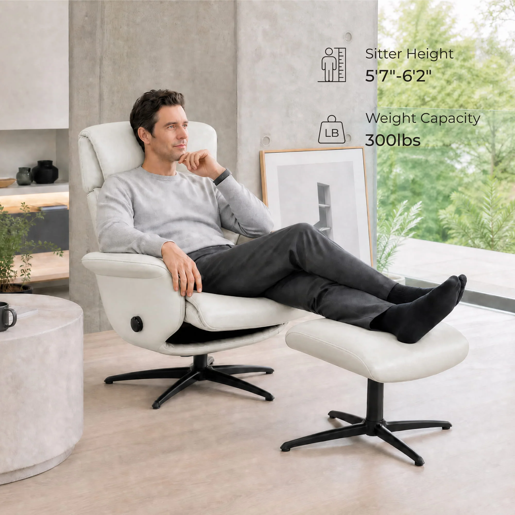 Leslie Genuine Leather Swivel Reclining Chair & Ottoman - Image 111