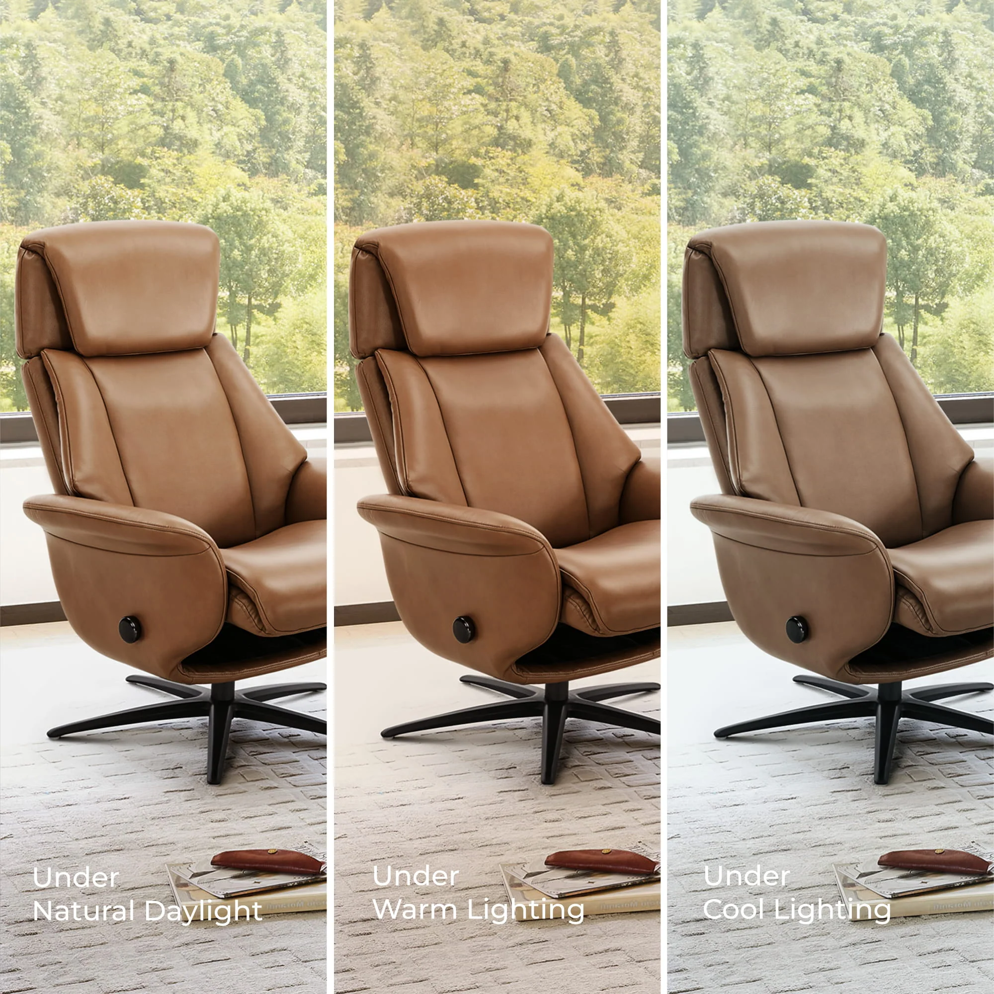 Leslie Genuine Leather Swivel Reclining Chair & Ottoman - Image 113