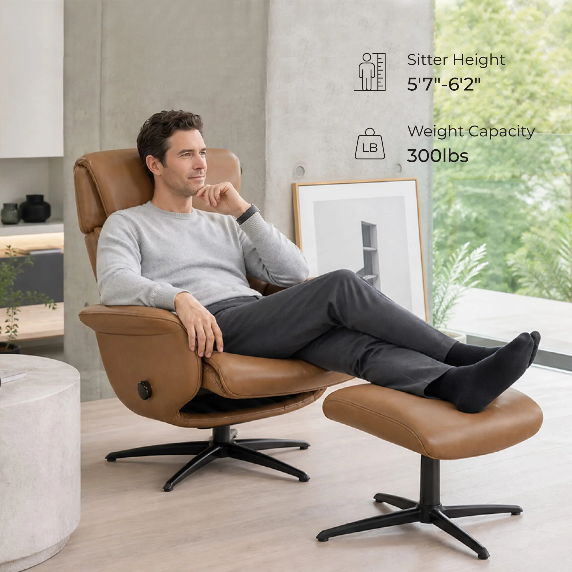 Leslie Genuine Leather Swivel Reclining Chair & Ottoman - Image 114
