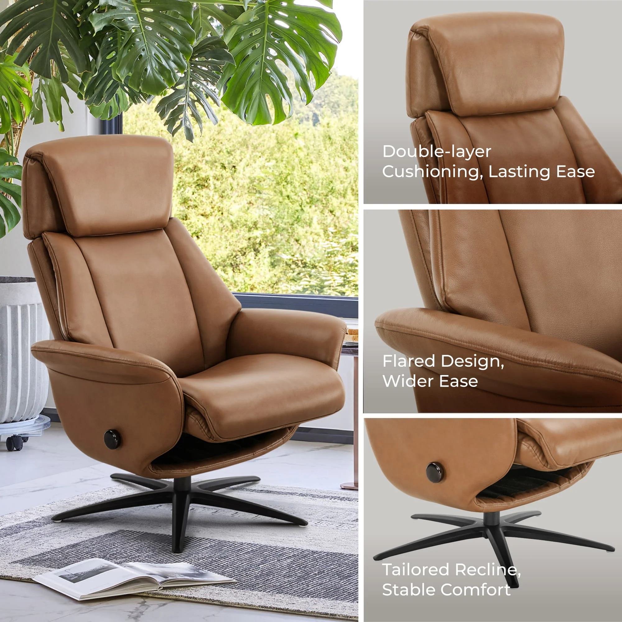 Leslie Genuine Leather Swivel Reclining Chair & Ottoman - Image 115