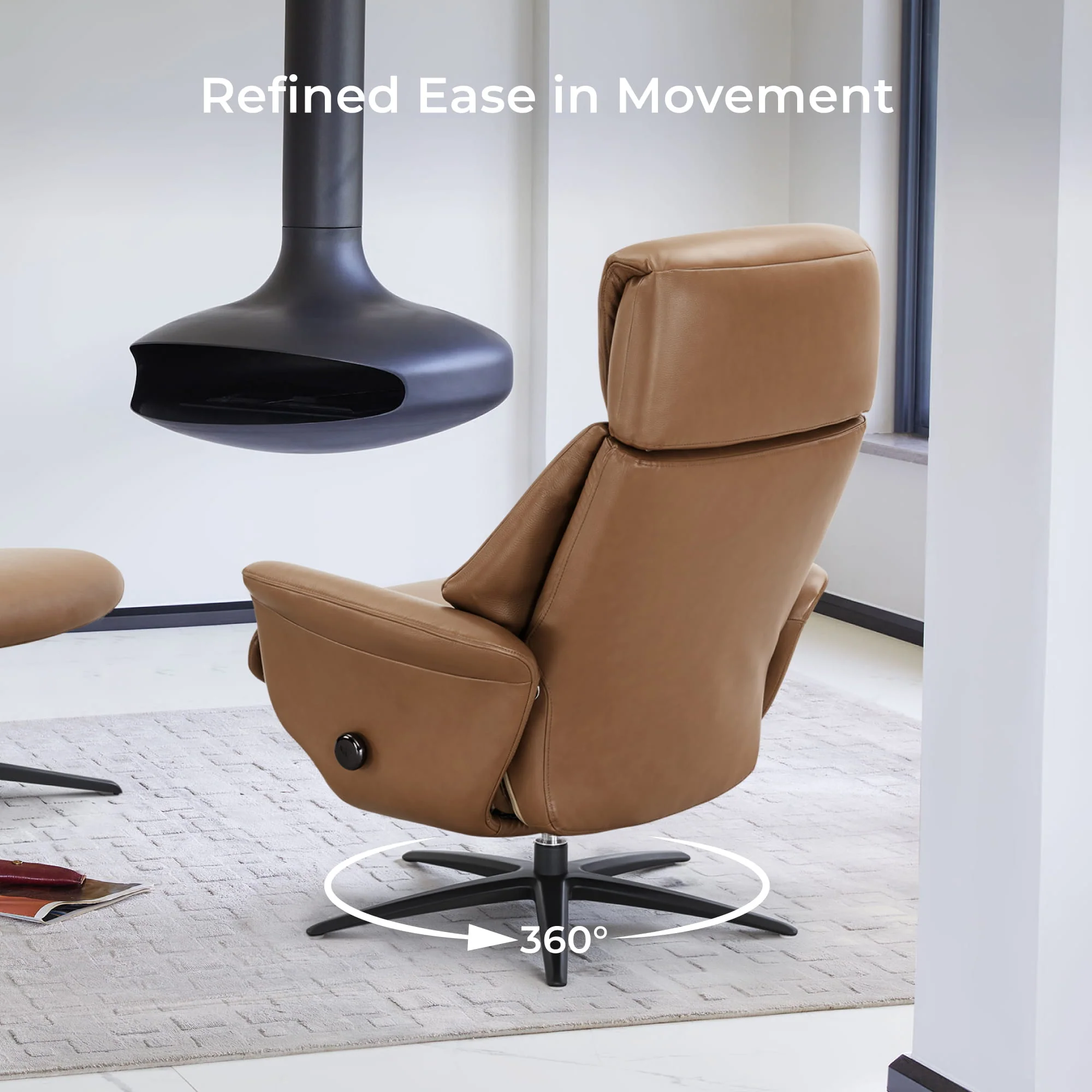 Leslie Genuine Leather Swivel Reclining Chair & Ottoman - Image 118