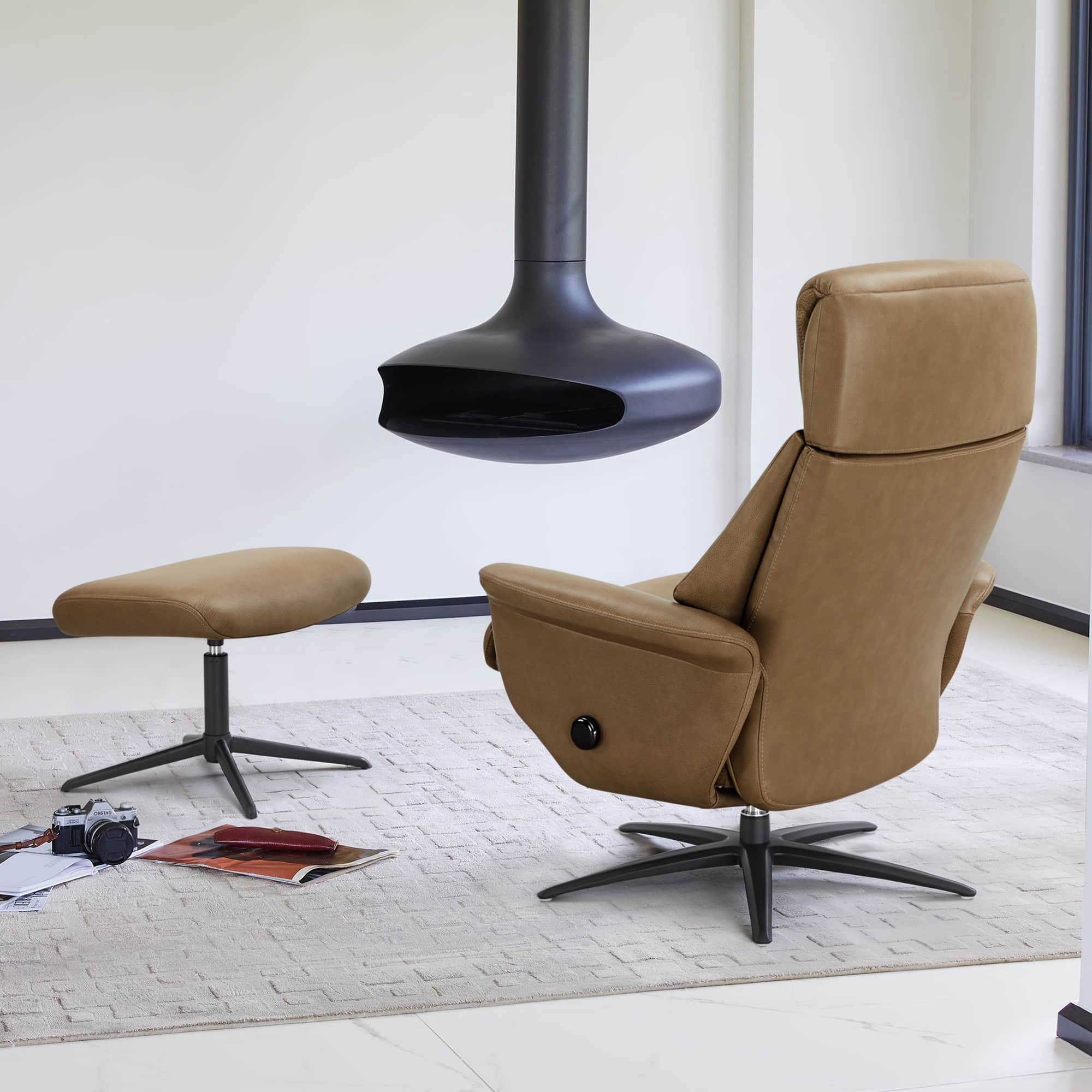 Leslie Genuine Leather Swivel Reclining Chair & Ottoman - Image 12