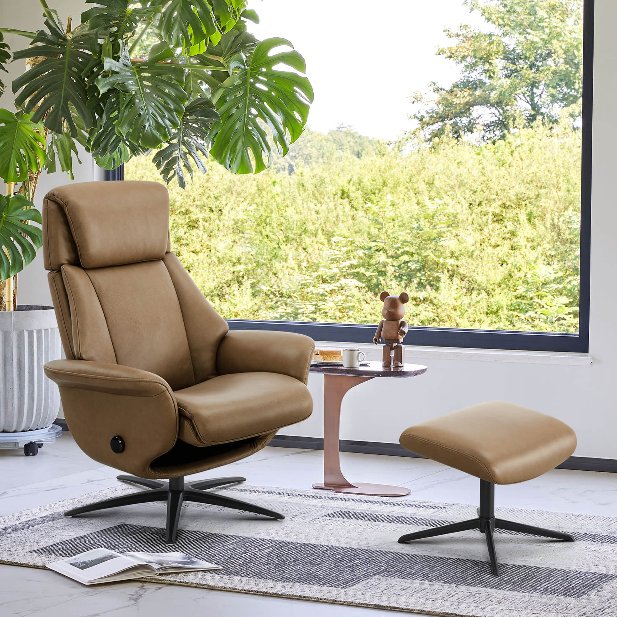 Leslie Genuine Leather Swivel Reclining Chair & Ottoman - Image 13