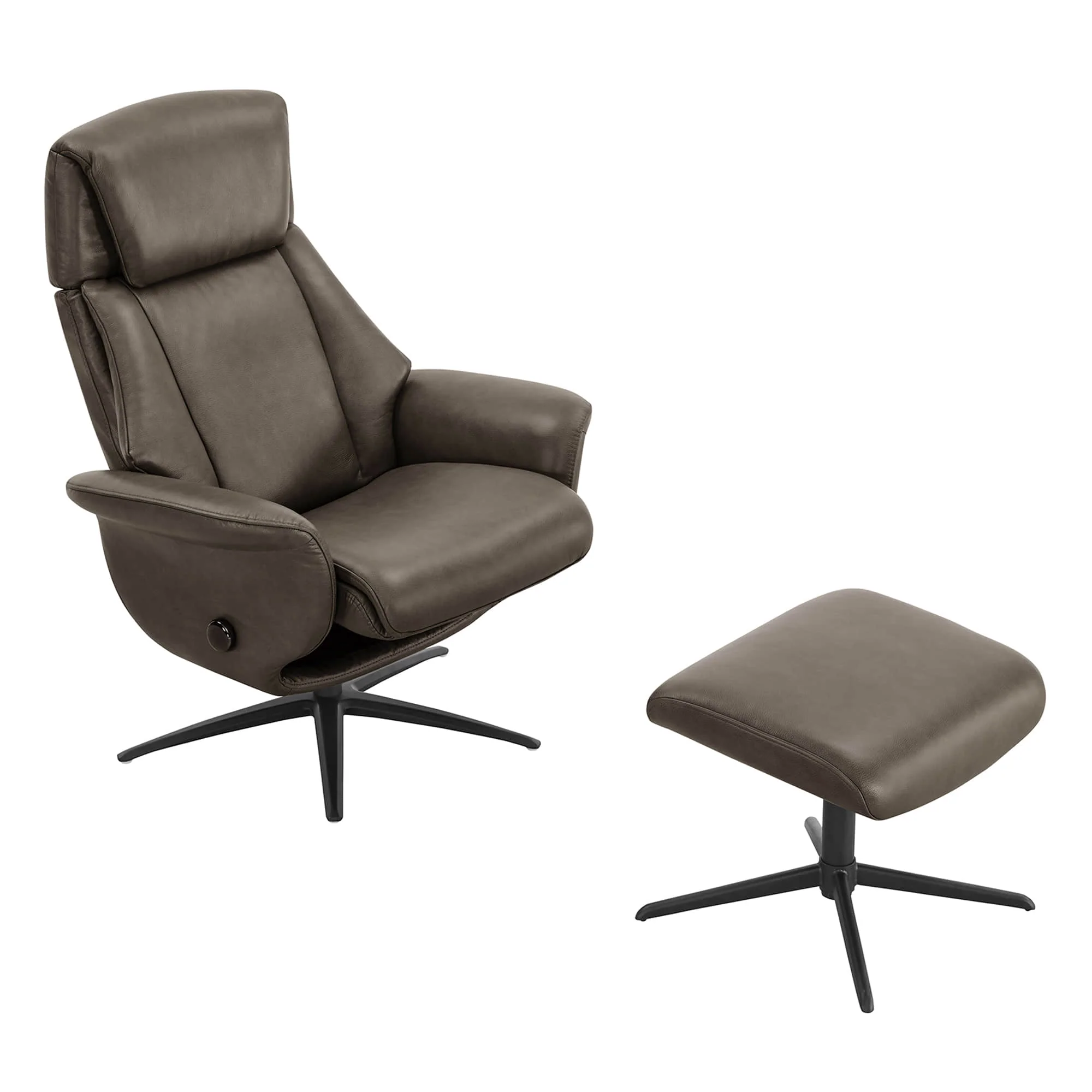Leslie Genuine Leather Swivel Reclining Chair & Ottoman - Image 26