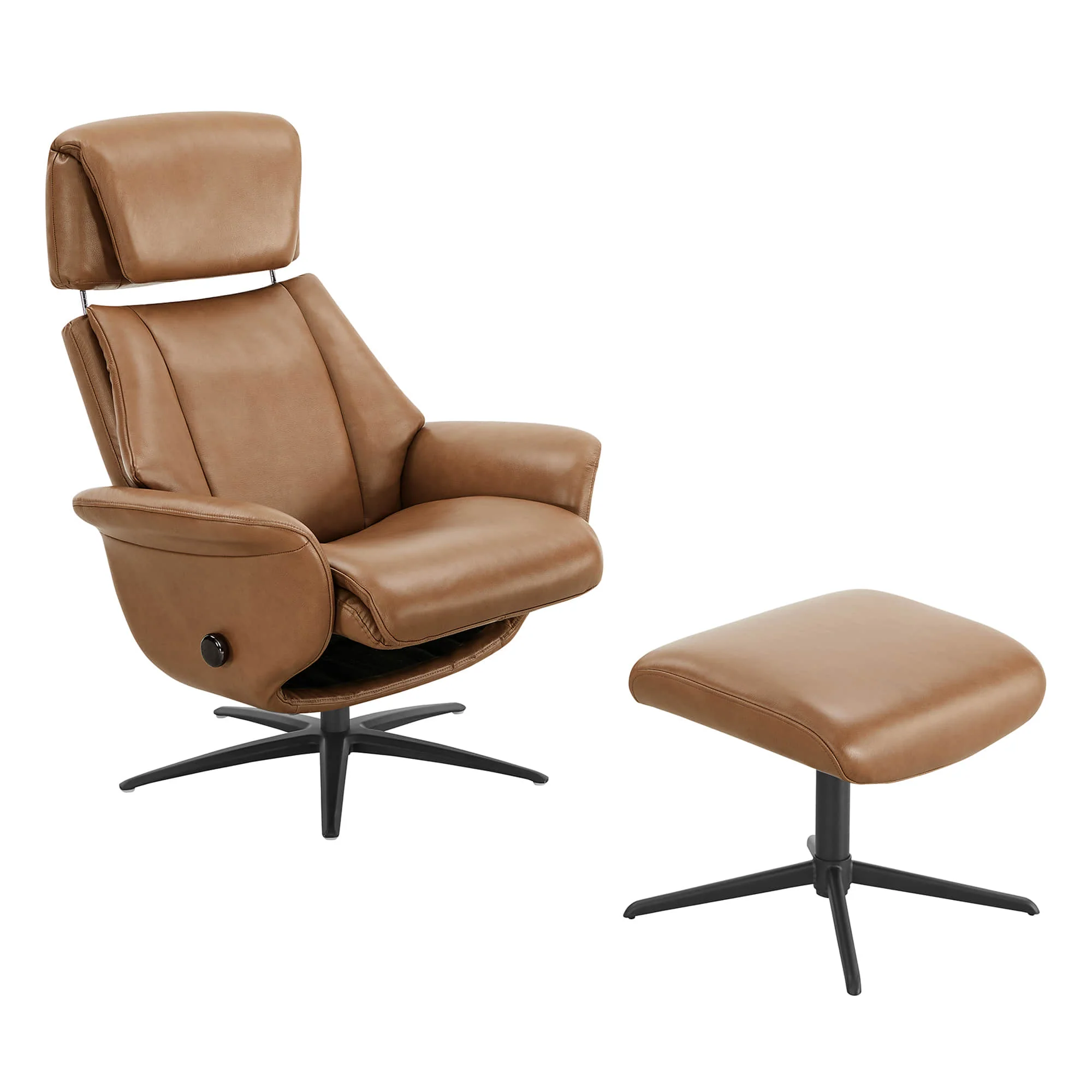 Leslie Genuine Leather Swivel Reclining Chair & Ottoman - Image 33