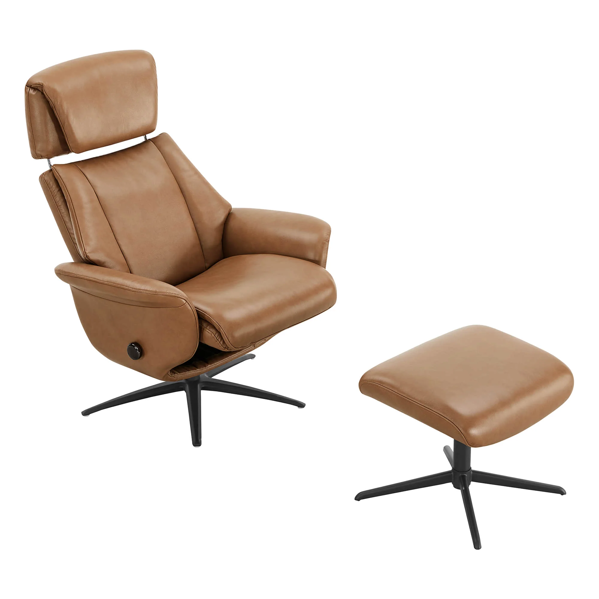 Leslie Genuine Leather Swivel Reclining Chair & Ottoman - Image 35