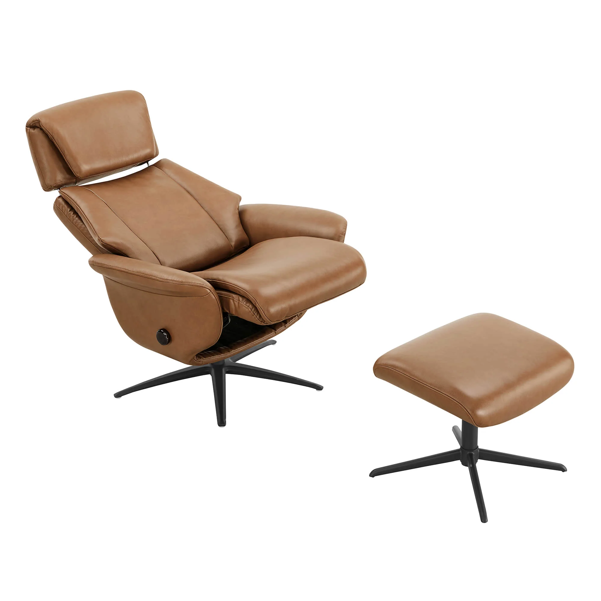 Leslie Genuine Leather Swivel Reclining Chair & Ottoman - Image 36