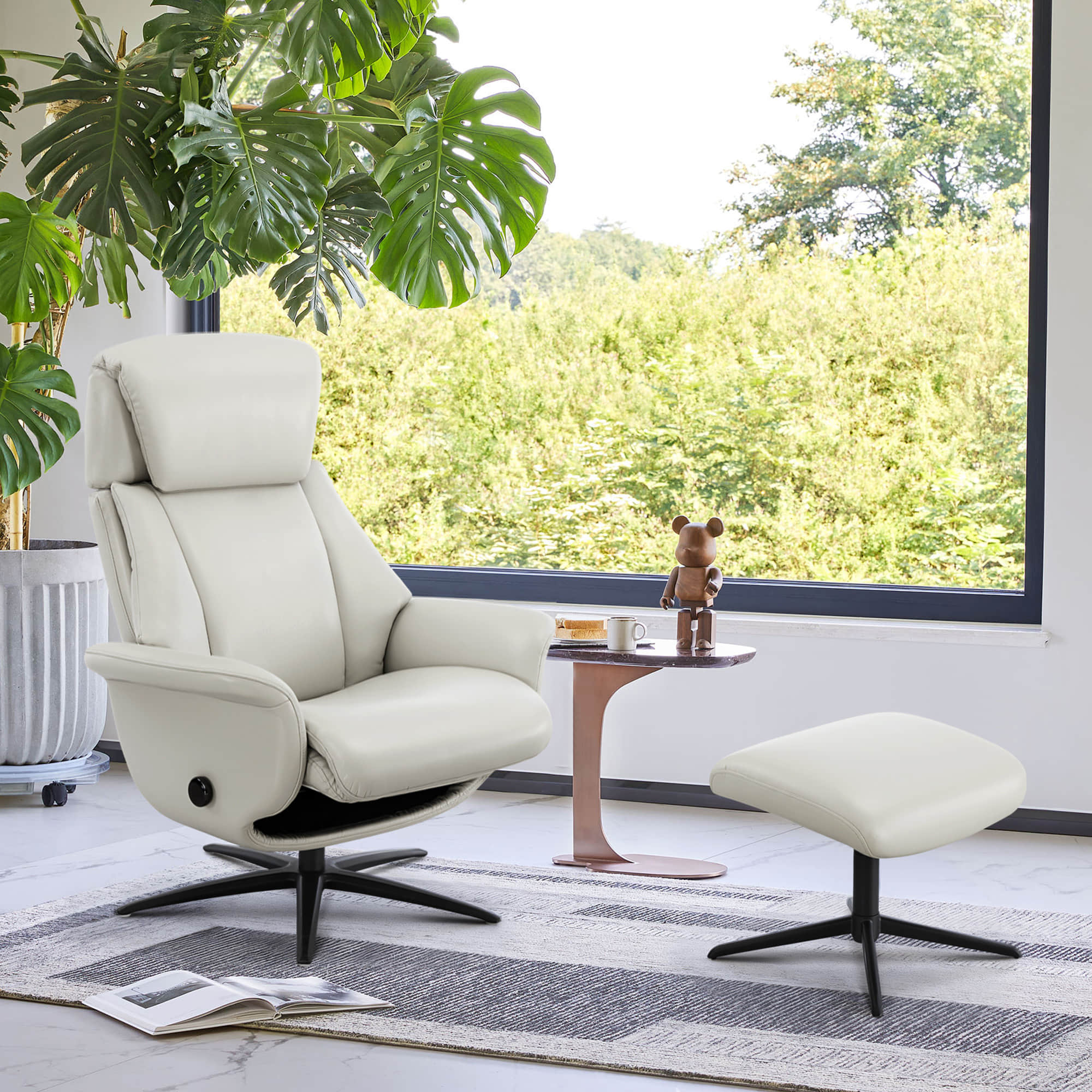 Leslie Genuine Leather Swivel Reclining Chair & Ottoman - Image 5