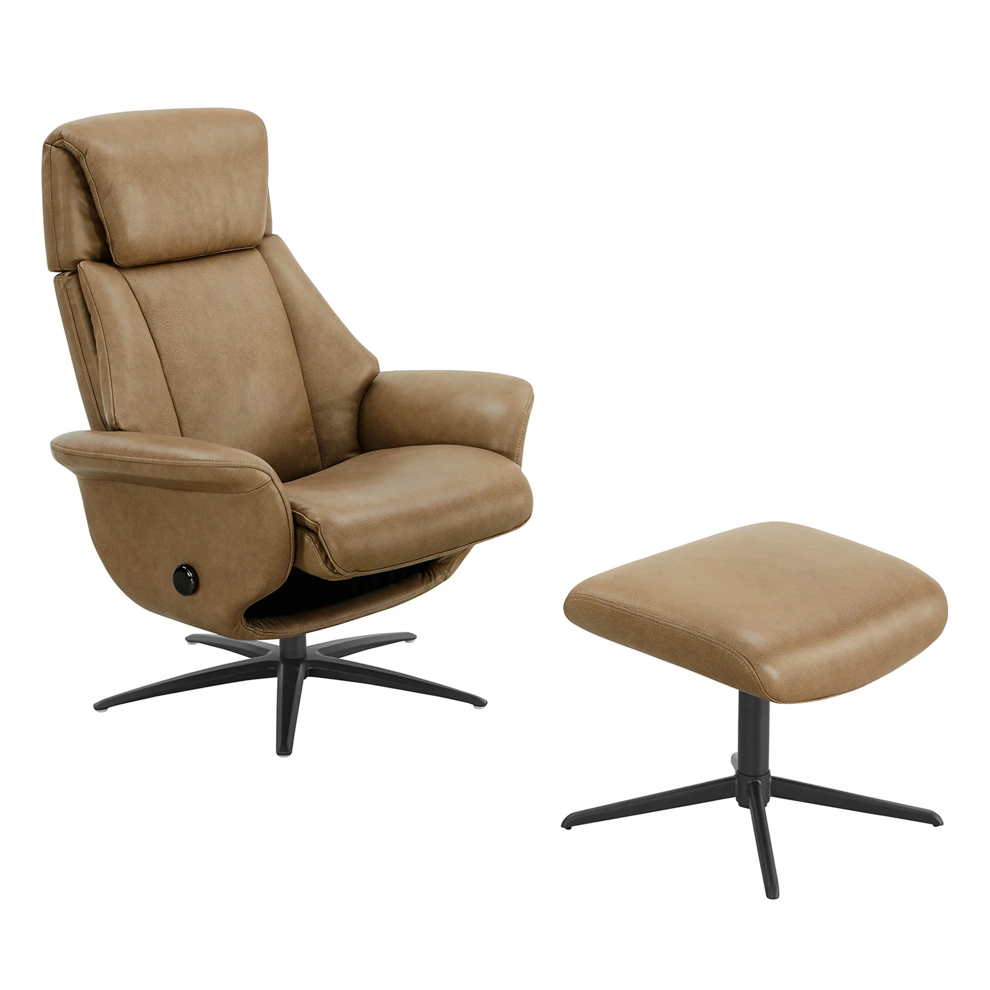 Leslie Genuine Leather Swivel Reclining Chair & Ottoman - Image 58