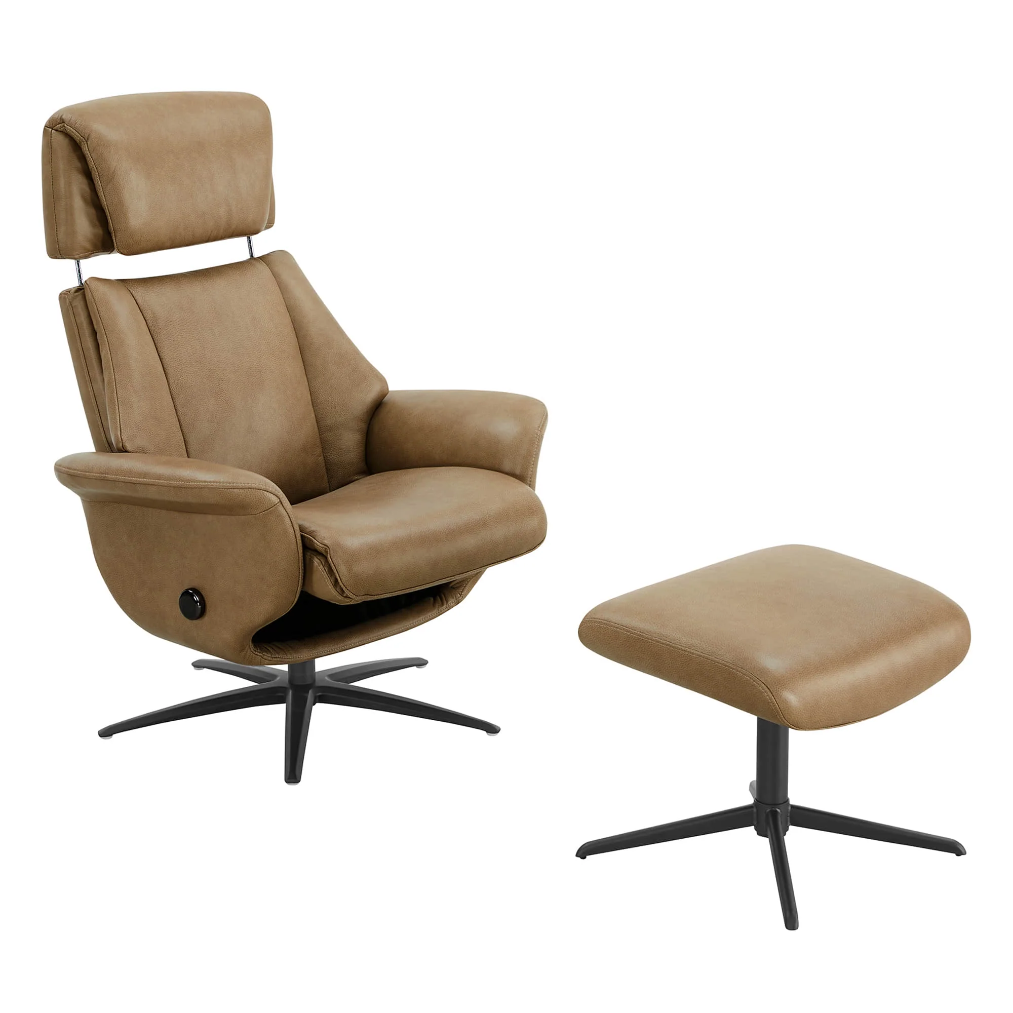 Leslie Genuine Leather Swivel Reclining Chair & Ottoman - Image 59