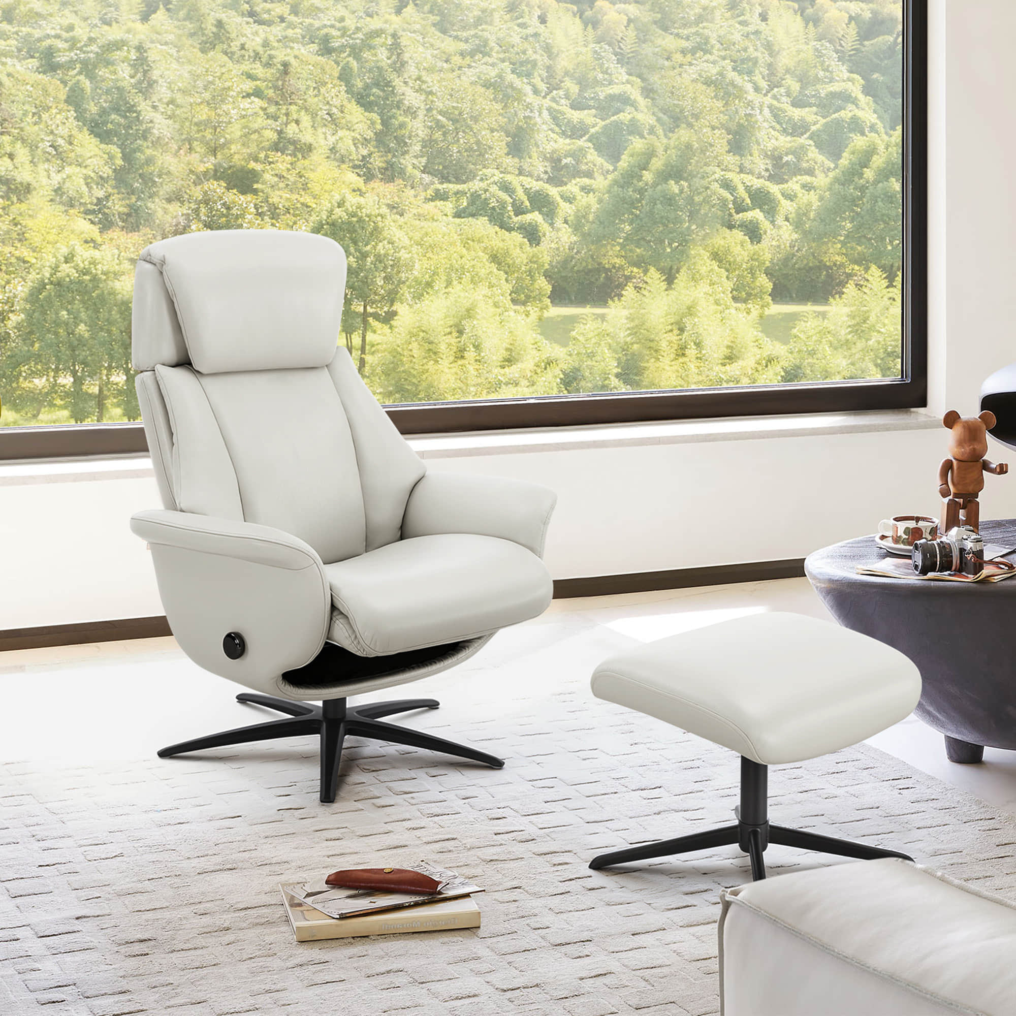 Leslie Genuine Leather Swivel Reclining Chair & Ottoman - Image 6