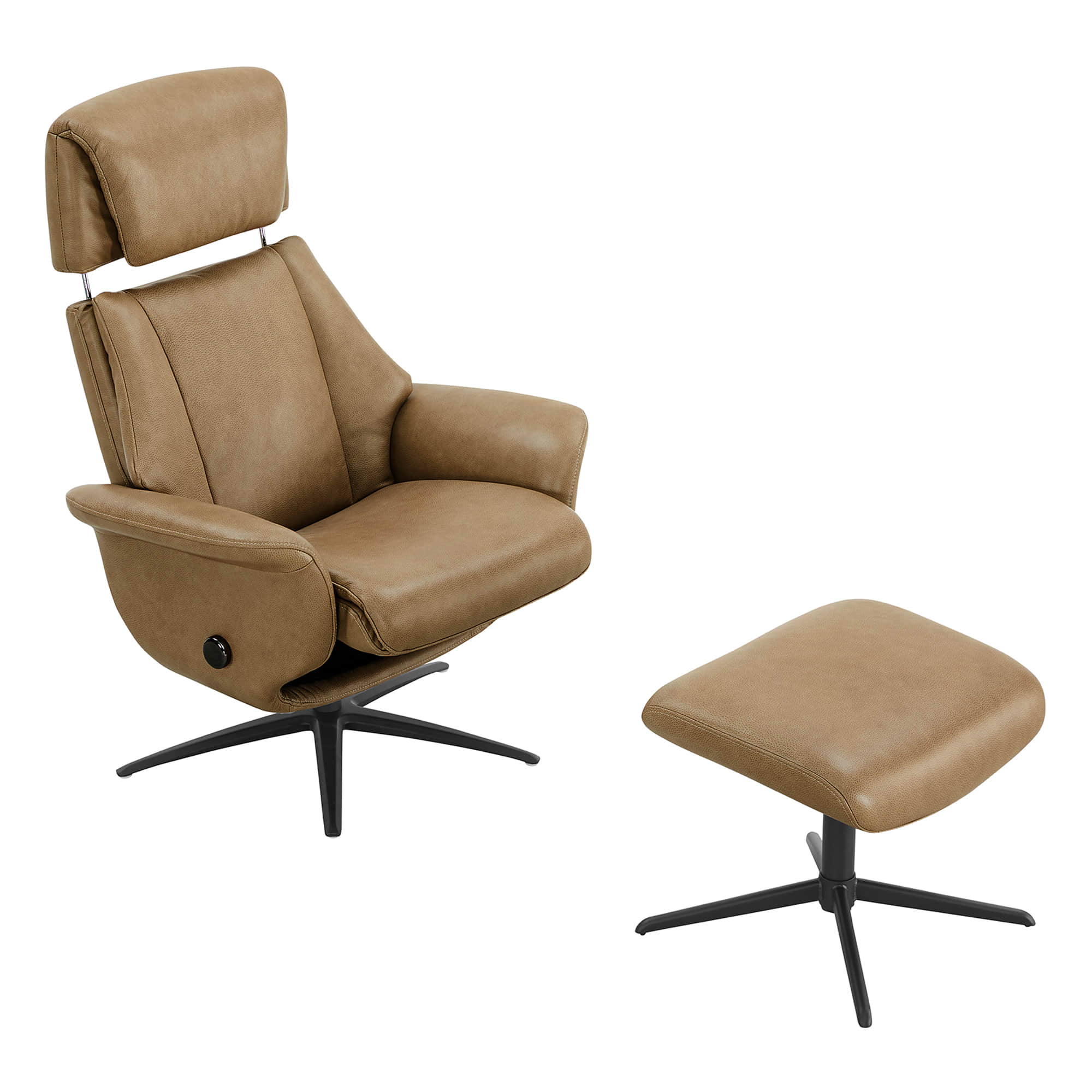 Leslie Genuine Leather Swivel Reclining Chair & Ottoman - Image 61