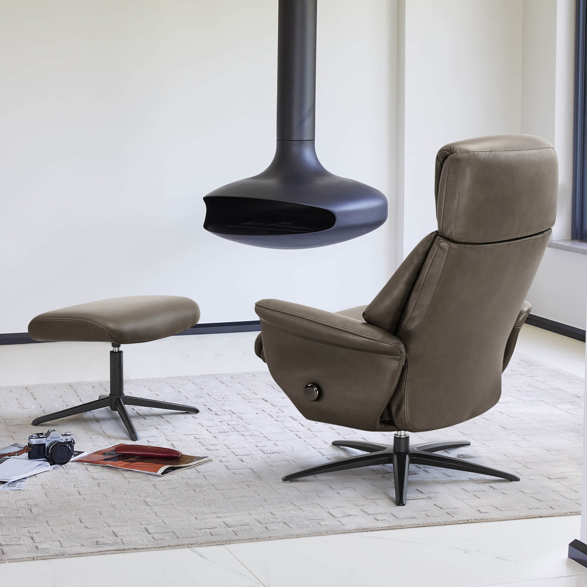 Leslie Genuine Leather Swivel Reclining Chair & Ottoman - Image 7