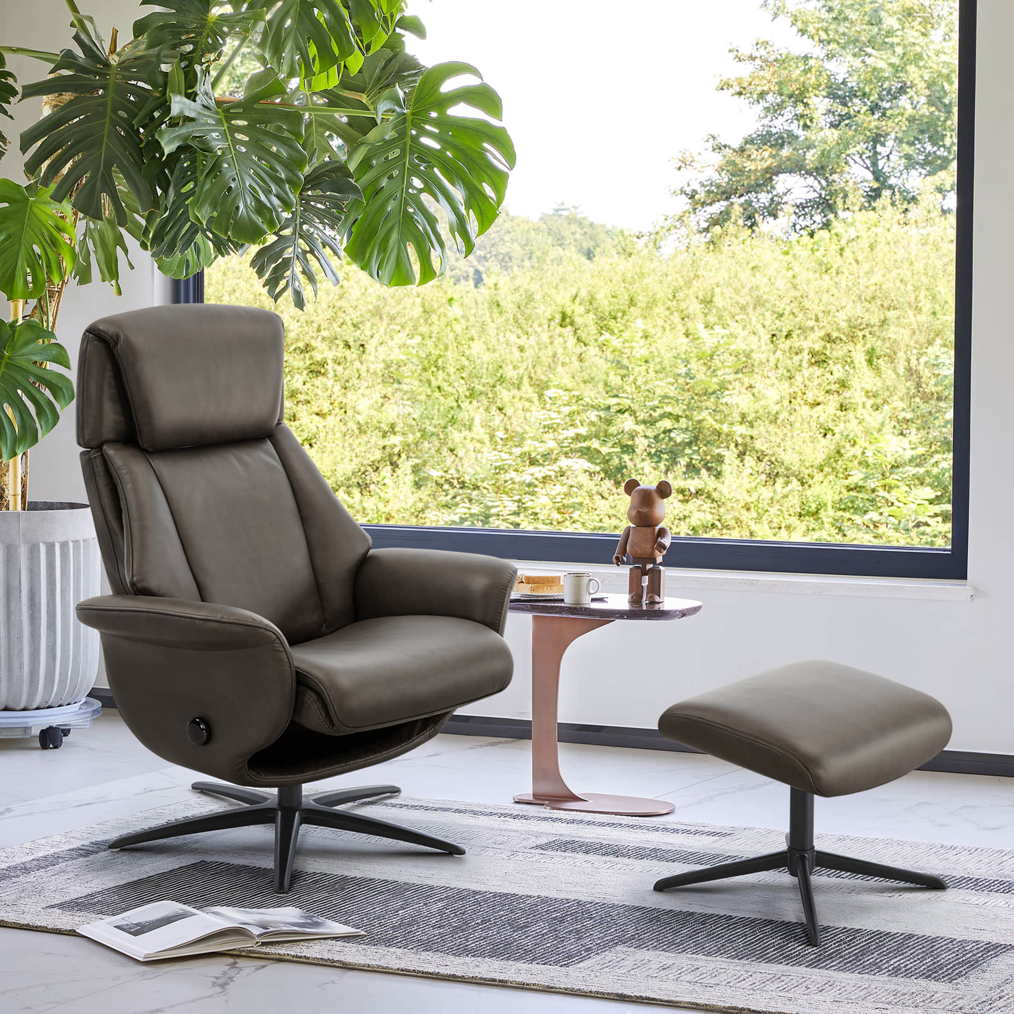 Leslie Genuine Leather Swivel Reclining Chair & Ottoman - Image 8