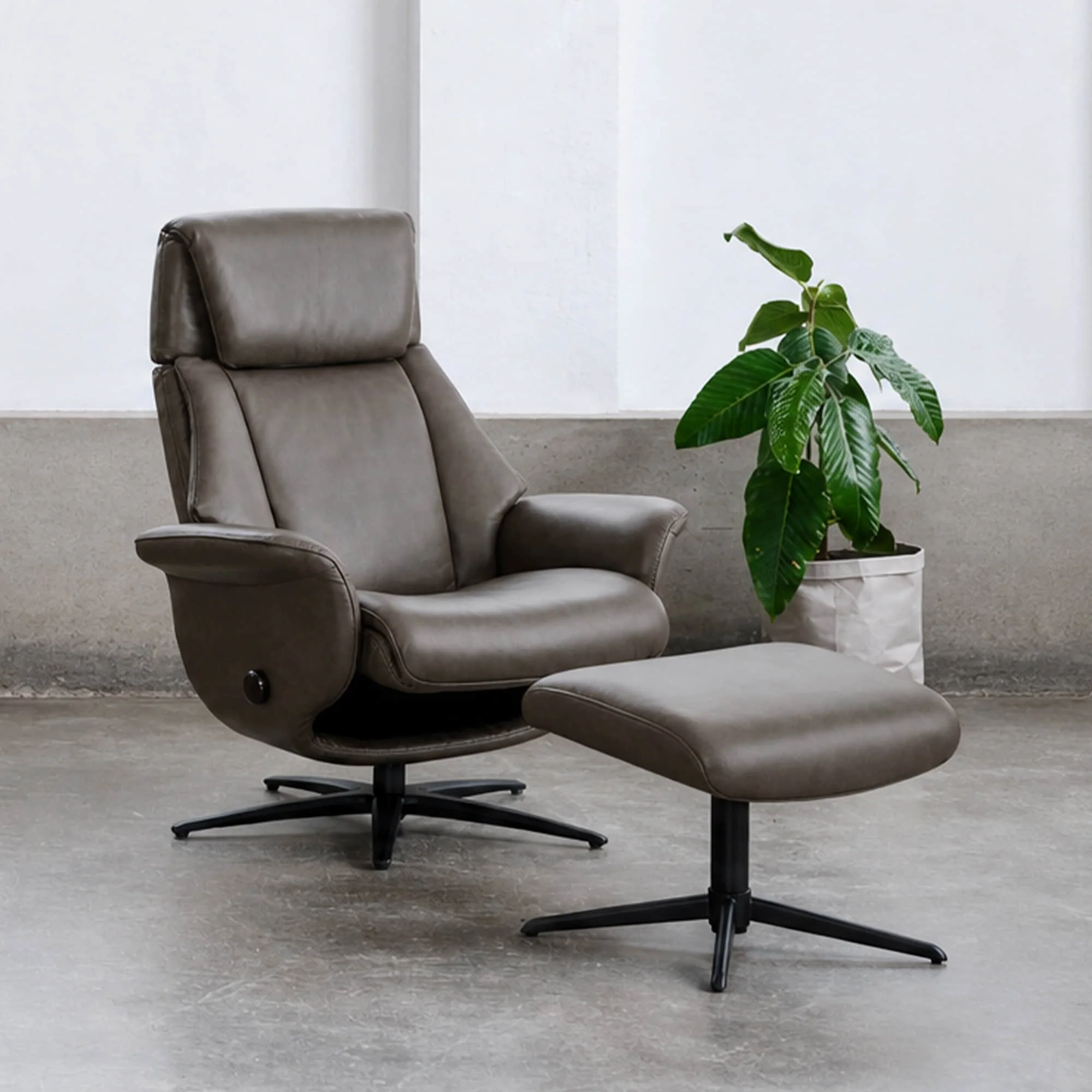 Leslie Genuine Leather Swivel Reclining Chair & Ottoman - Image 98