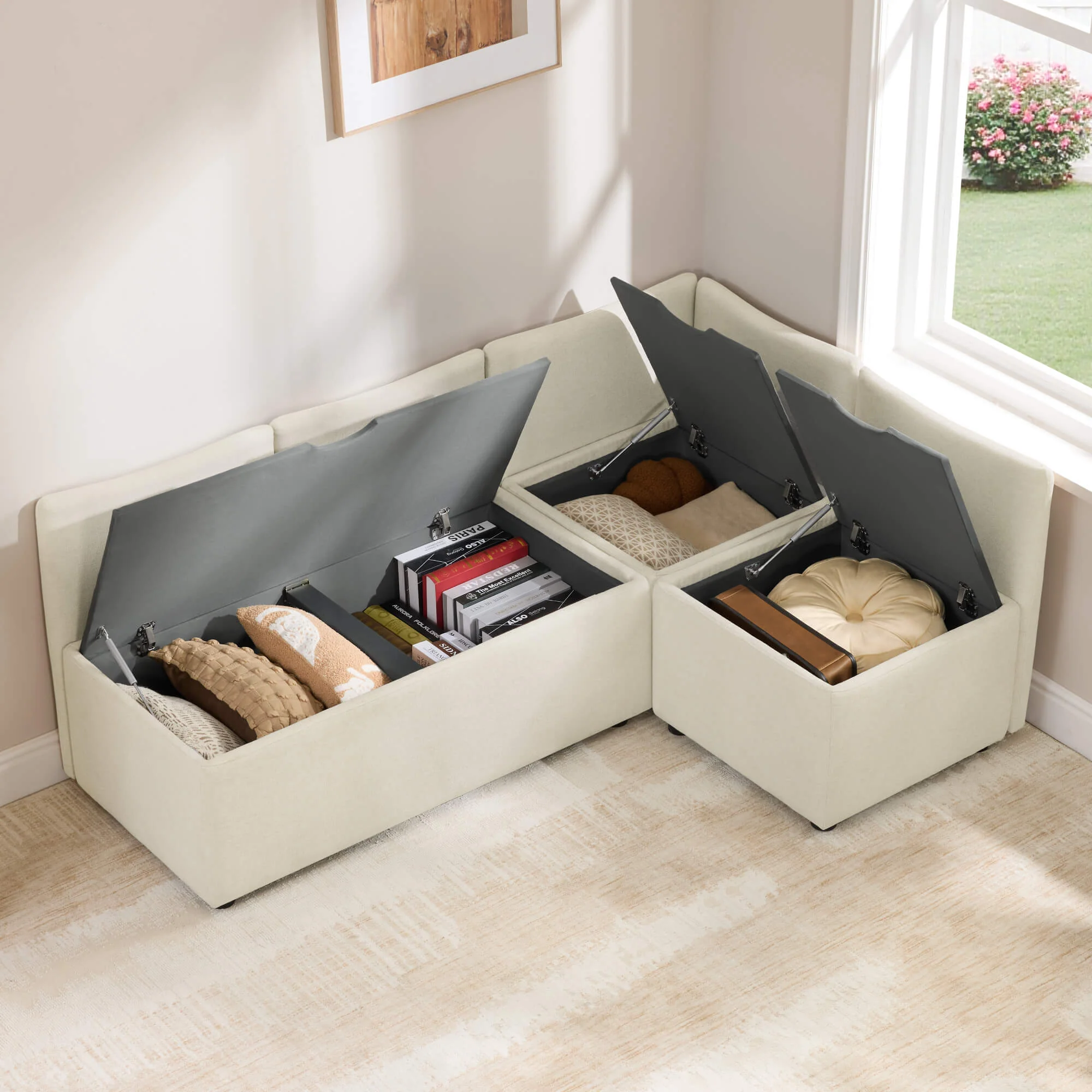 Lila L-Shaped Minimalist Dining Banquette with Storage - Image 11