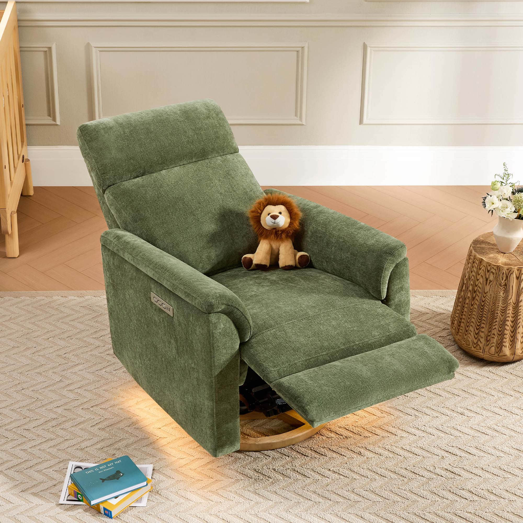 Lulla Power Swivel Nursery Glider Recliner with Power Headrest and Nightlight - Image 53