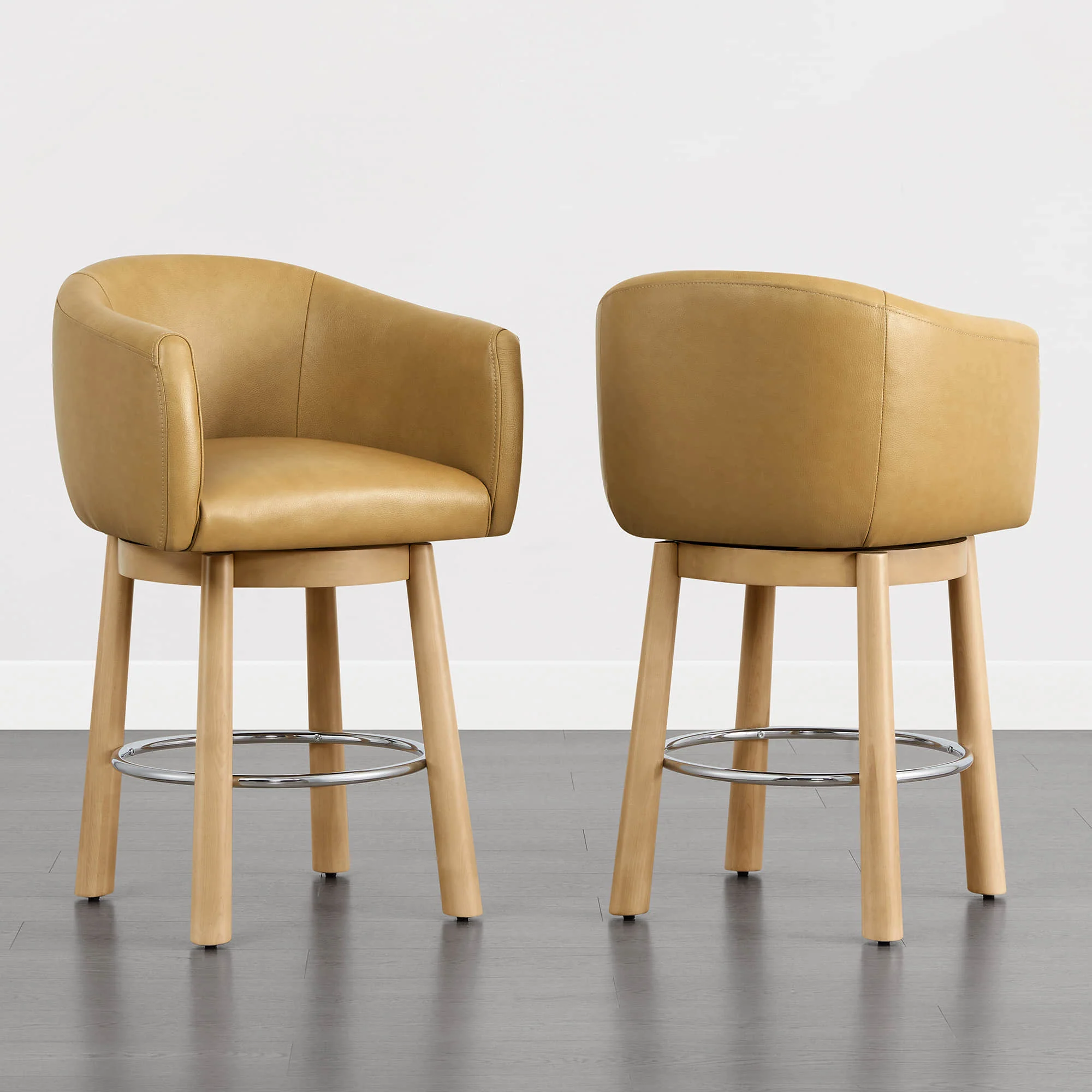 Mateo Barrel Genuine Leather Swivel Bar Stool (Set of 2) - Image 12