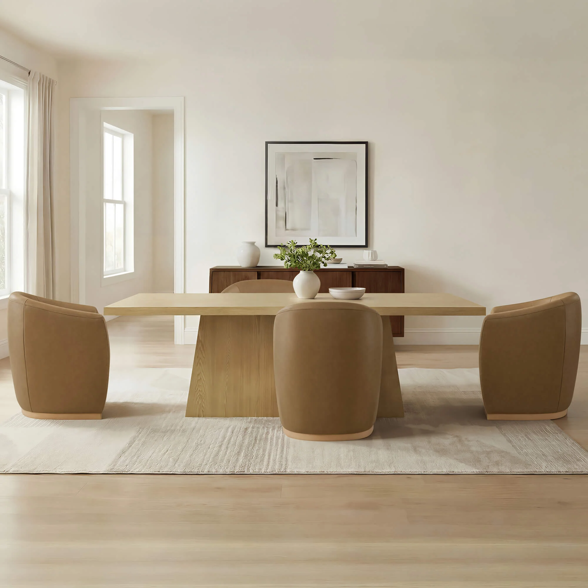 Mateo Curved Genuine Leather Rolling Dining Chair (Set of 2) - Image 41