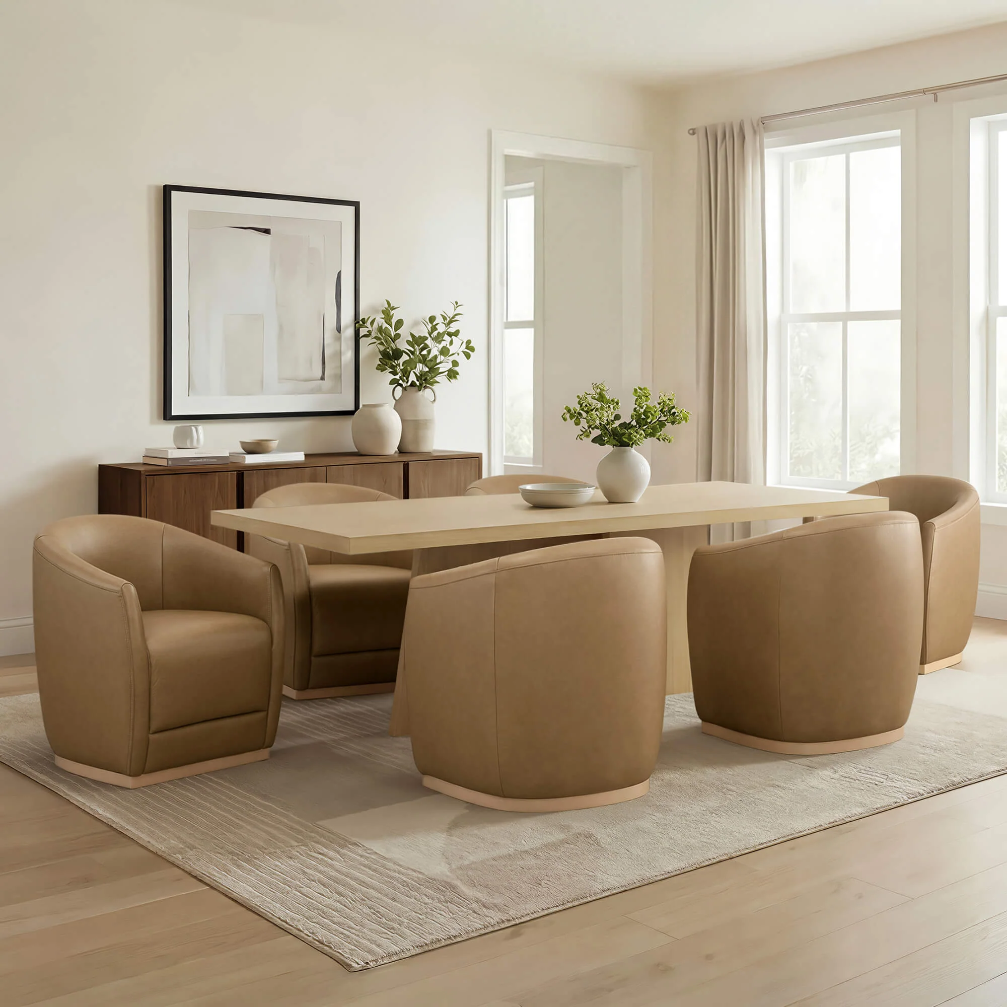 Mateo Curved Genuine Leather Rolling Dining Chair (Set of 2) - Image 42
