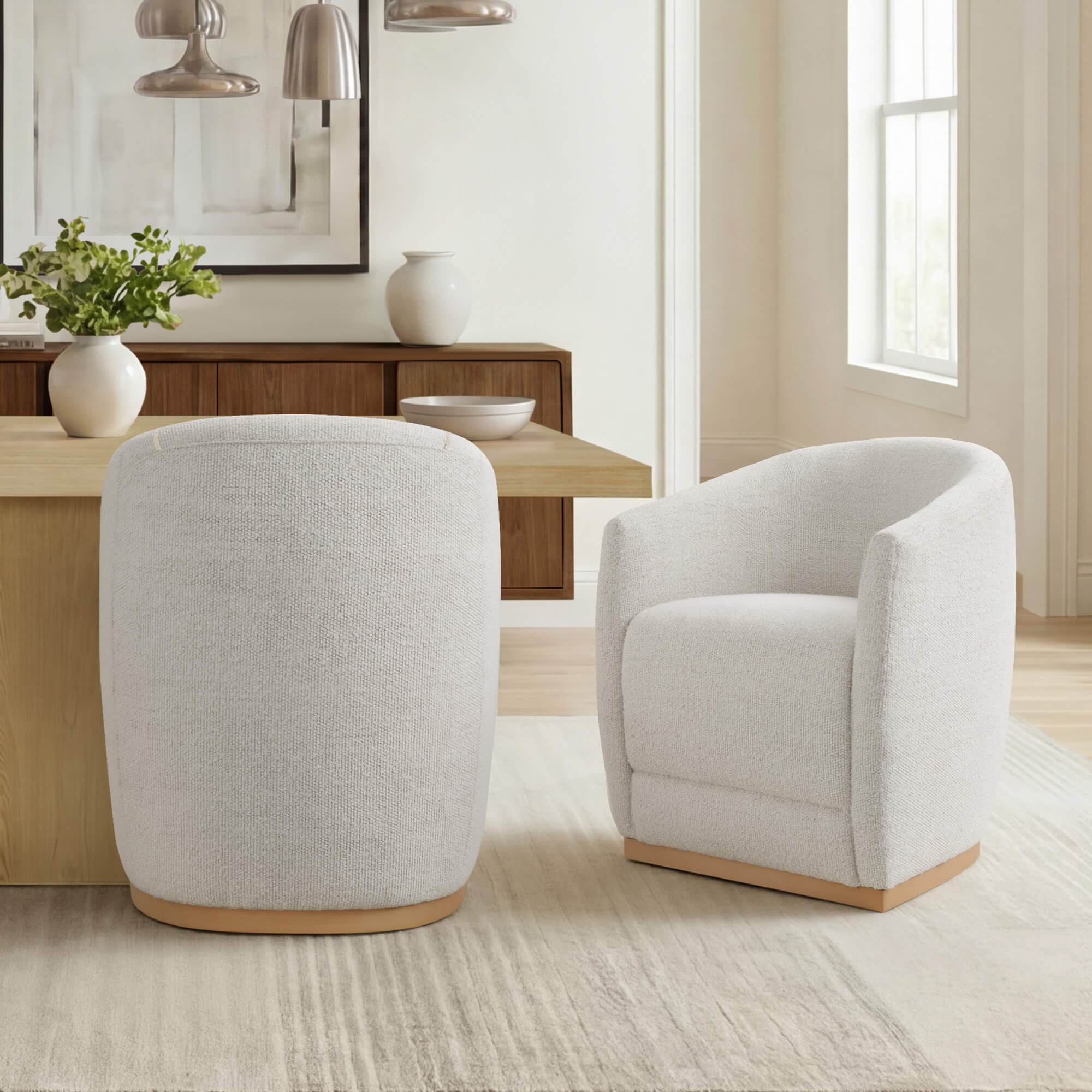 Mateo Curved Genuine Leather Rolling Dining Chair (Set of 2) - Image 52