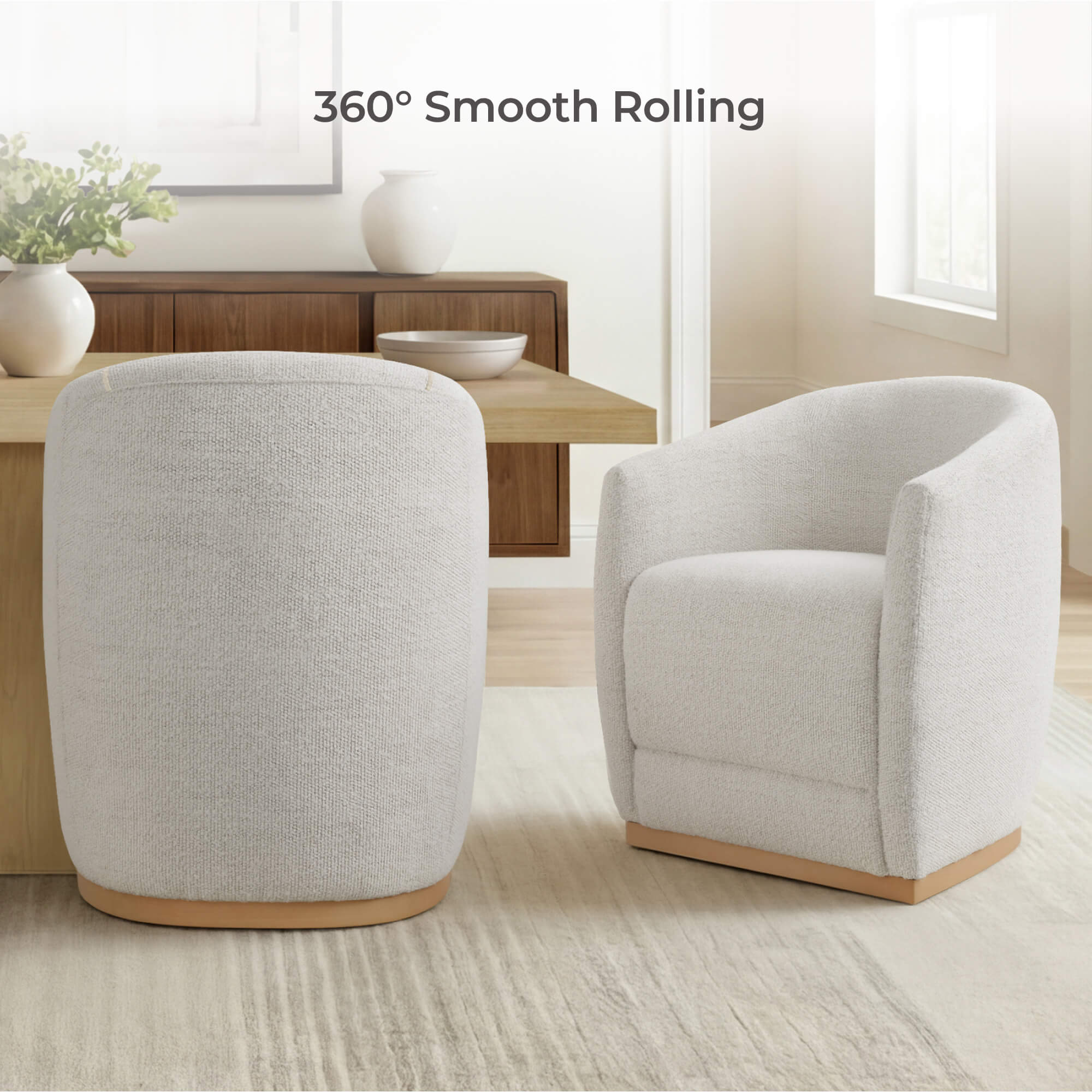 Mateo Curved Genuine Leather Rolling Dining Chair (Set of 2) - Image 60
