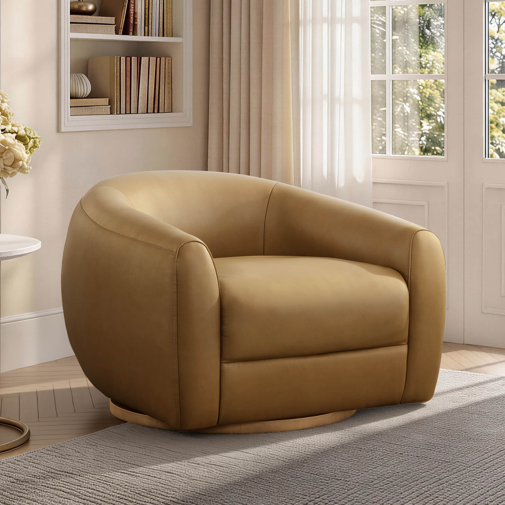 Mateo Modern Genuine Leather Swivel Accent Chair - Image 3