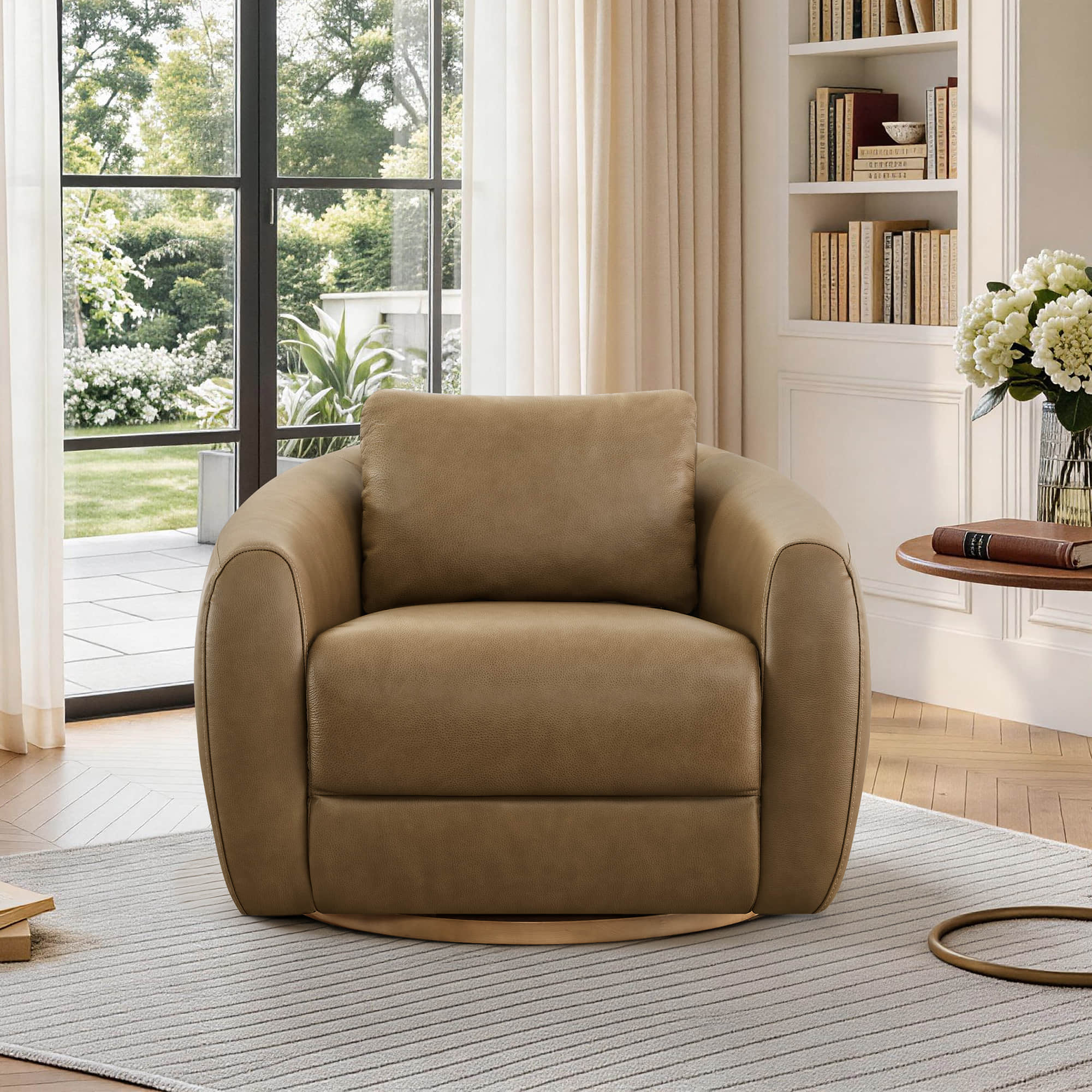 Mateo Modern Genuine Leather Swivel Accent Chair - Image 4