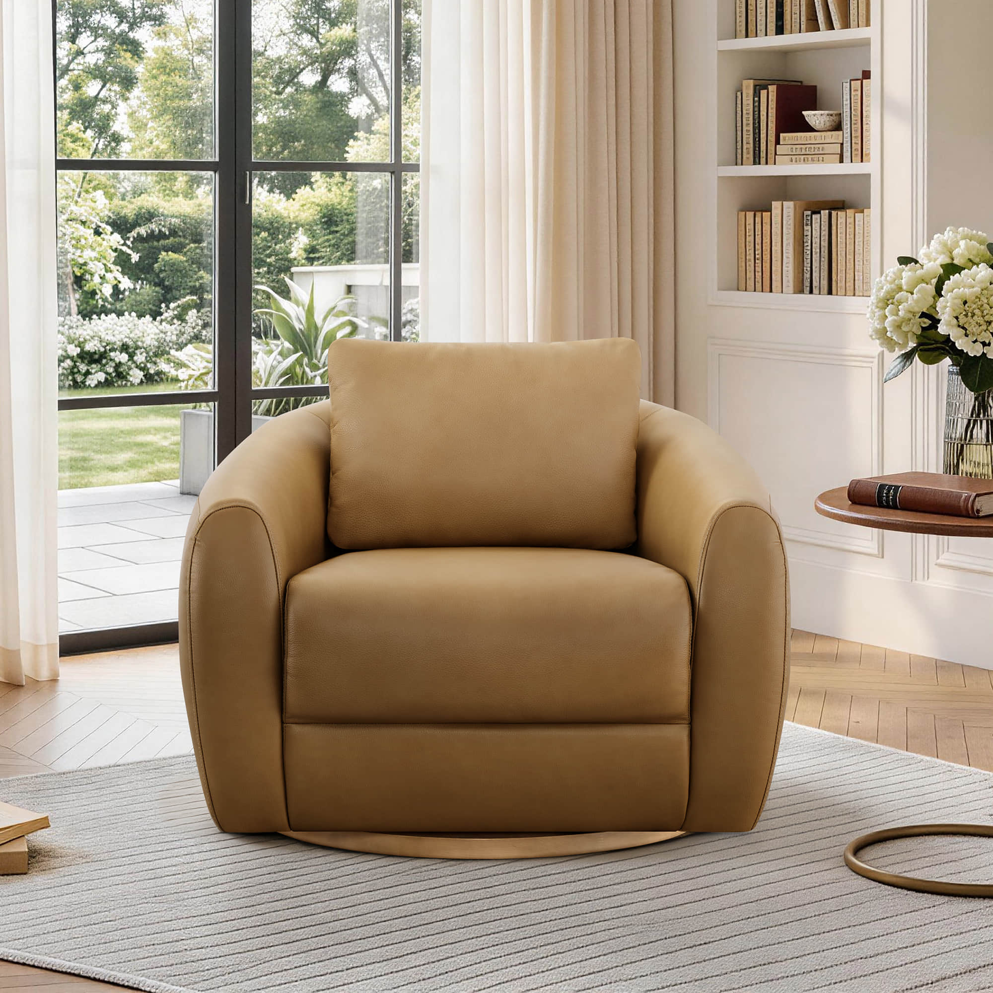 Mateo Modern Genuine Leather Swivel Accent Chair - Image 5