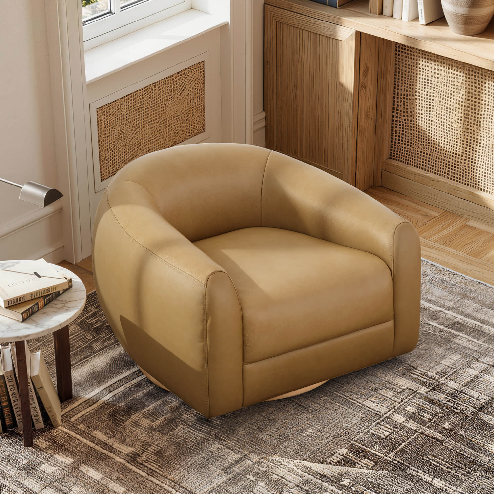 Mateo Modern Genuine Leather Swivel Accent Chair - Image 6