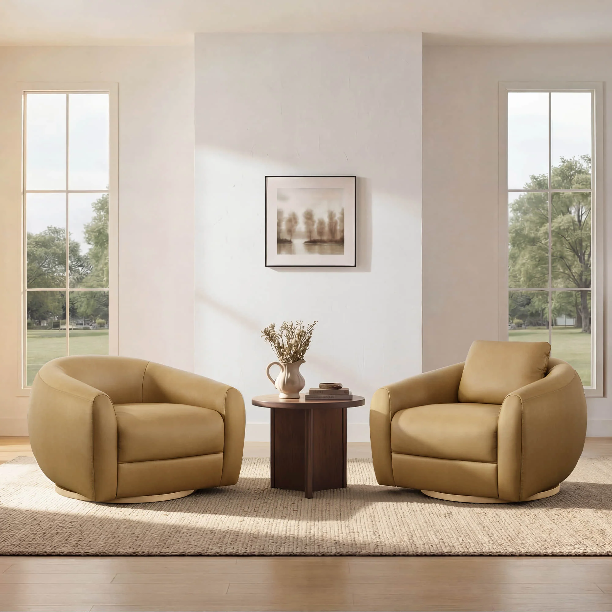 Mateo Modern Genuine Leather Swivel Accent Chair - Image 7