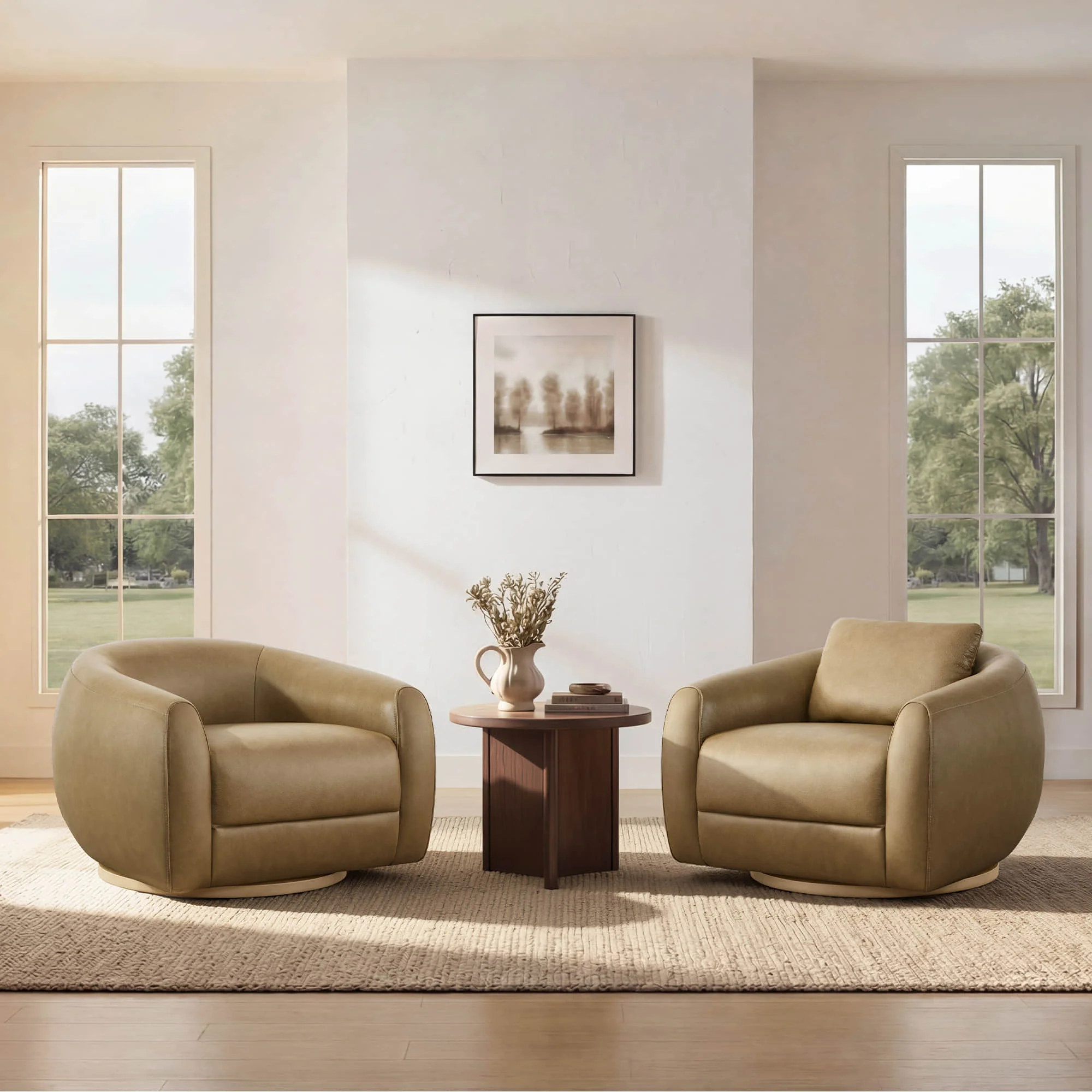 Mateo Modern Genuine Leather Swivel Accent Chair - Image 8