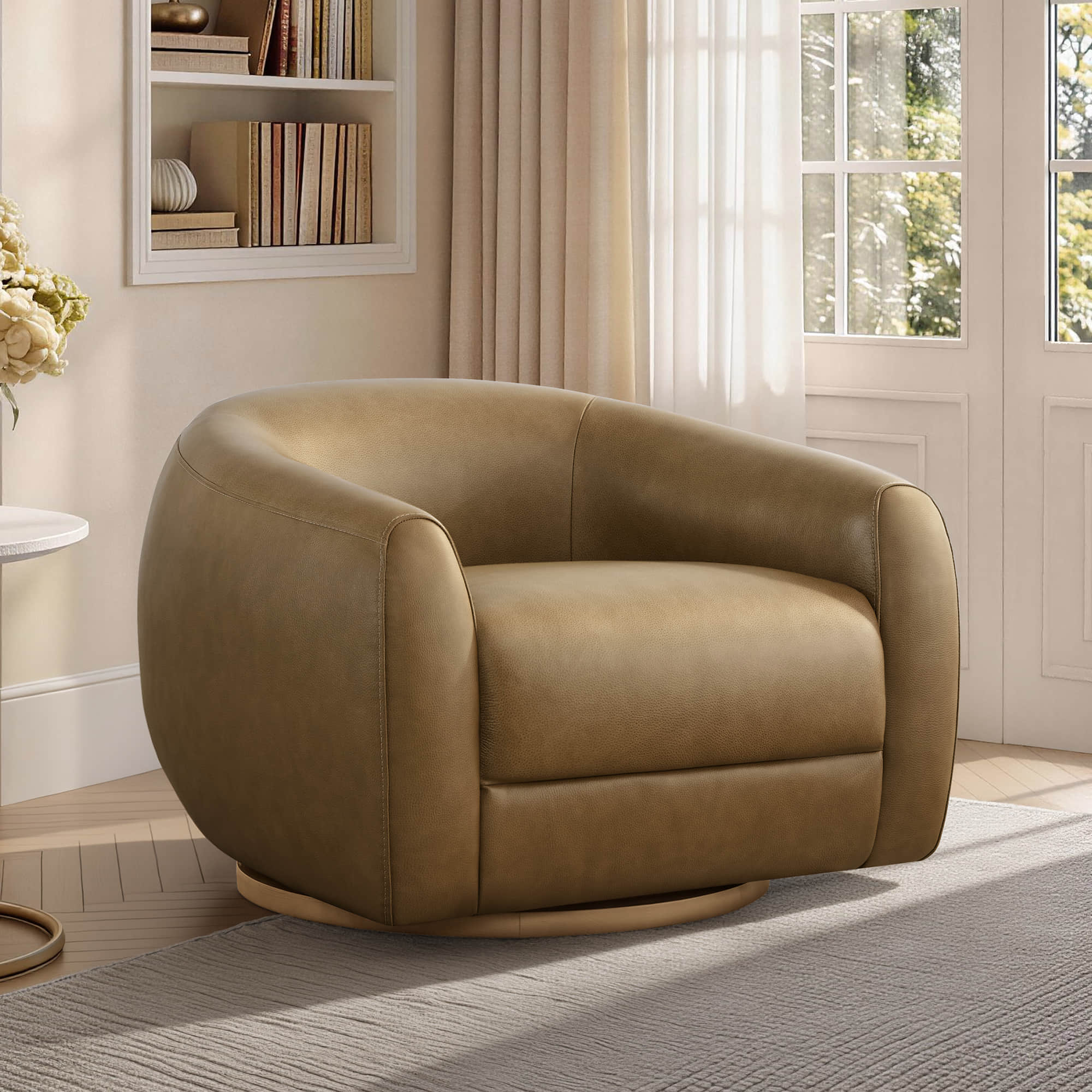 Mateo Modern Genuine Leather Swivel Accent Chair - Image 9