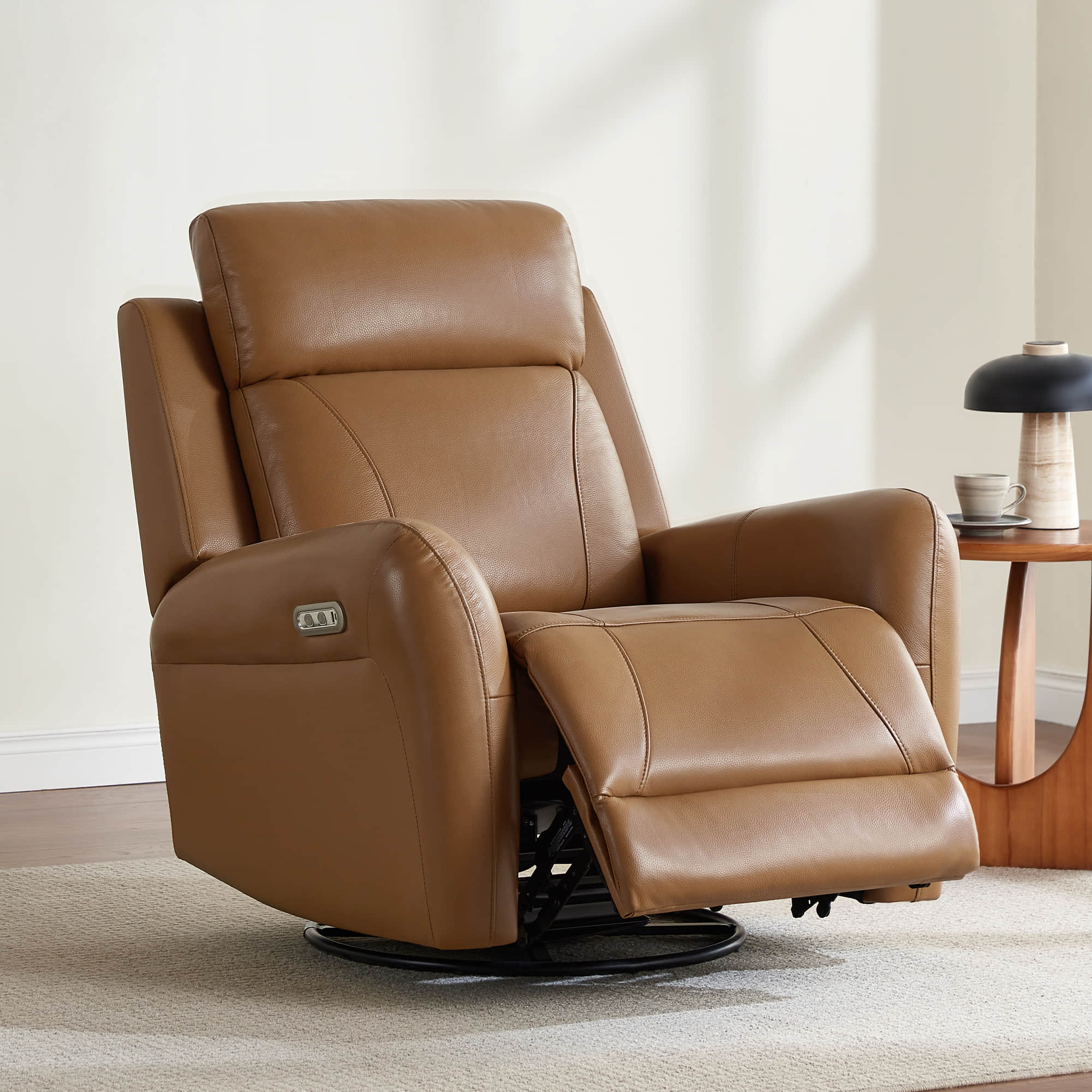 Myles Genuine Leather Swivel Glider Power Recliner - Image 32
