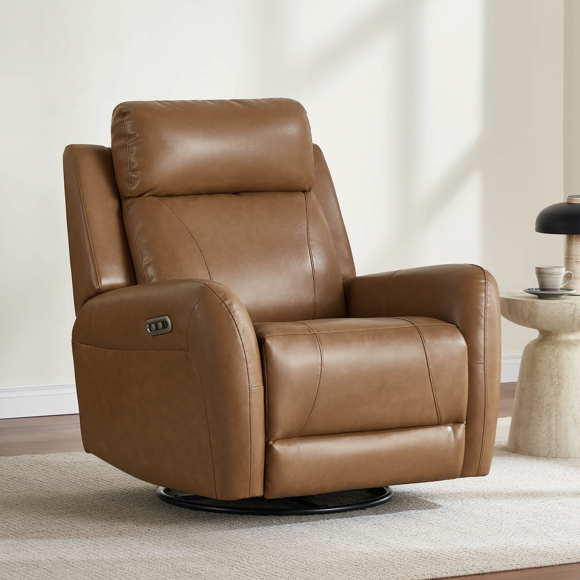 Myles Genuine Leather Swivel Glider Power Recliner - Image 34