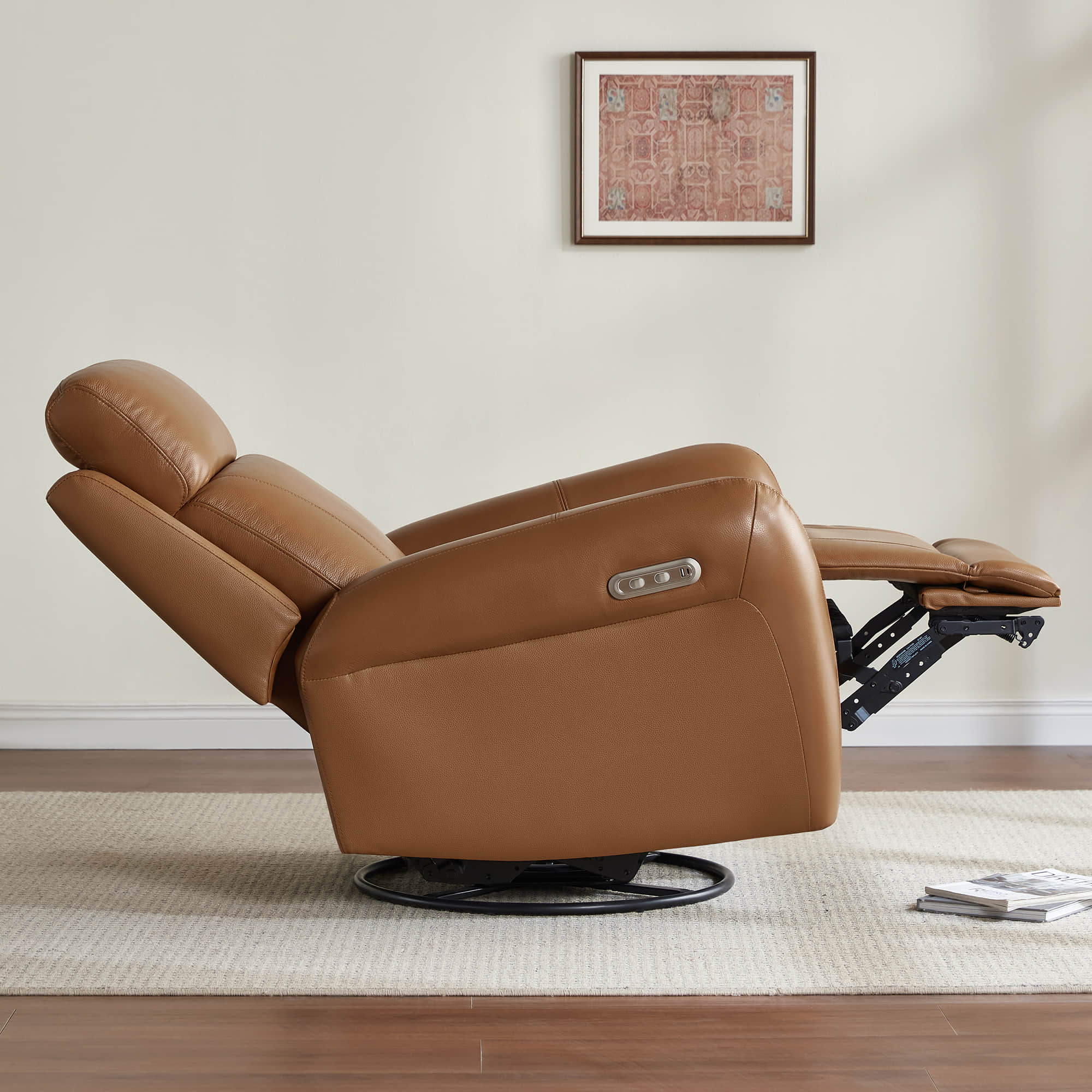 Myles Genuine Leather Swivel Glider Power Recliner - Image 36