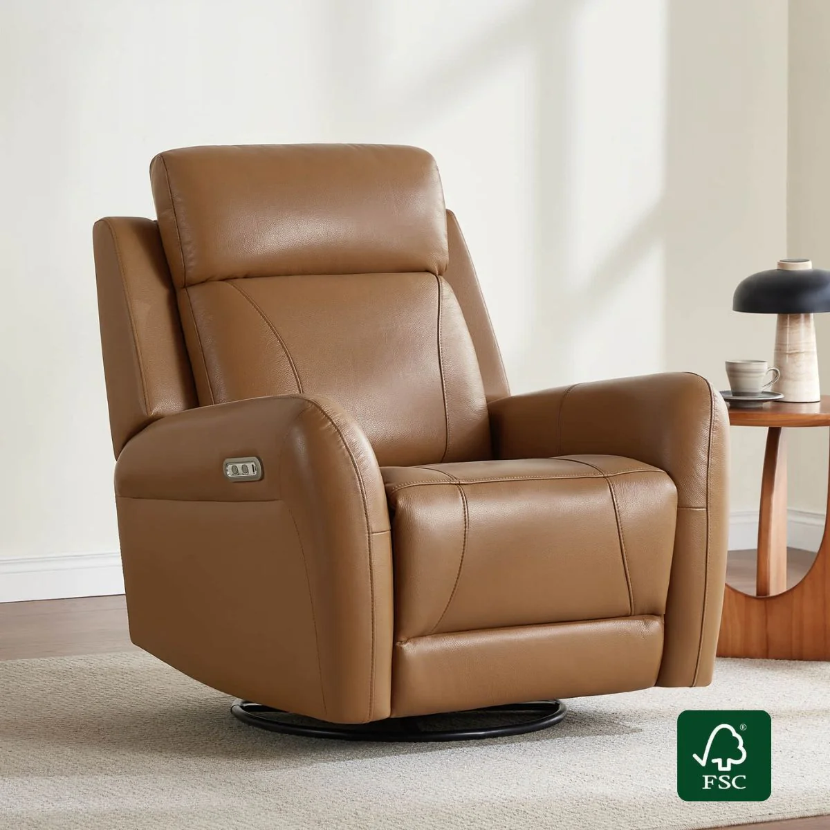 Myles Genuine Leather Swivel Glider Power Recliner - Image 45