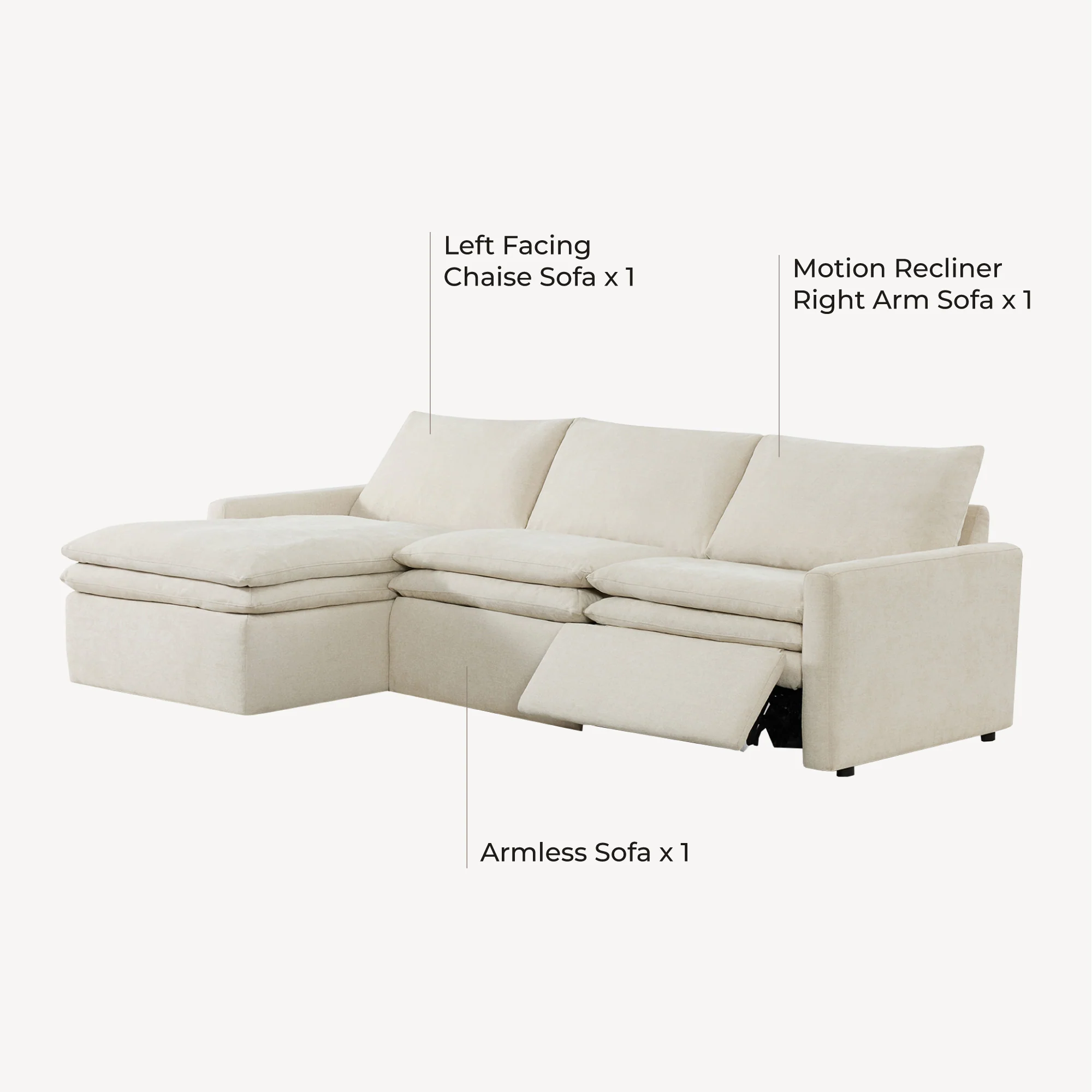 Ohana Zero Gravity Modular Lay-Flat Reclining Sofa with Chaise - Image 6