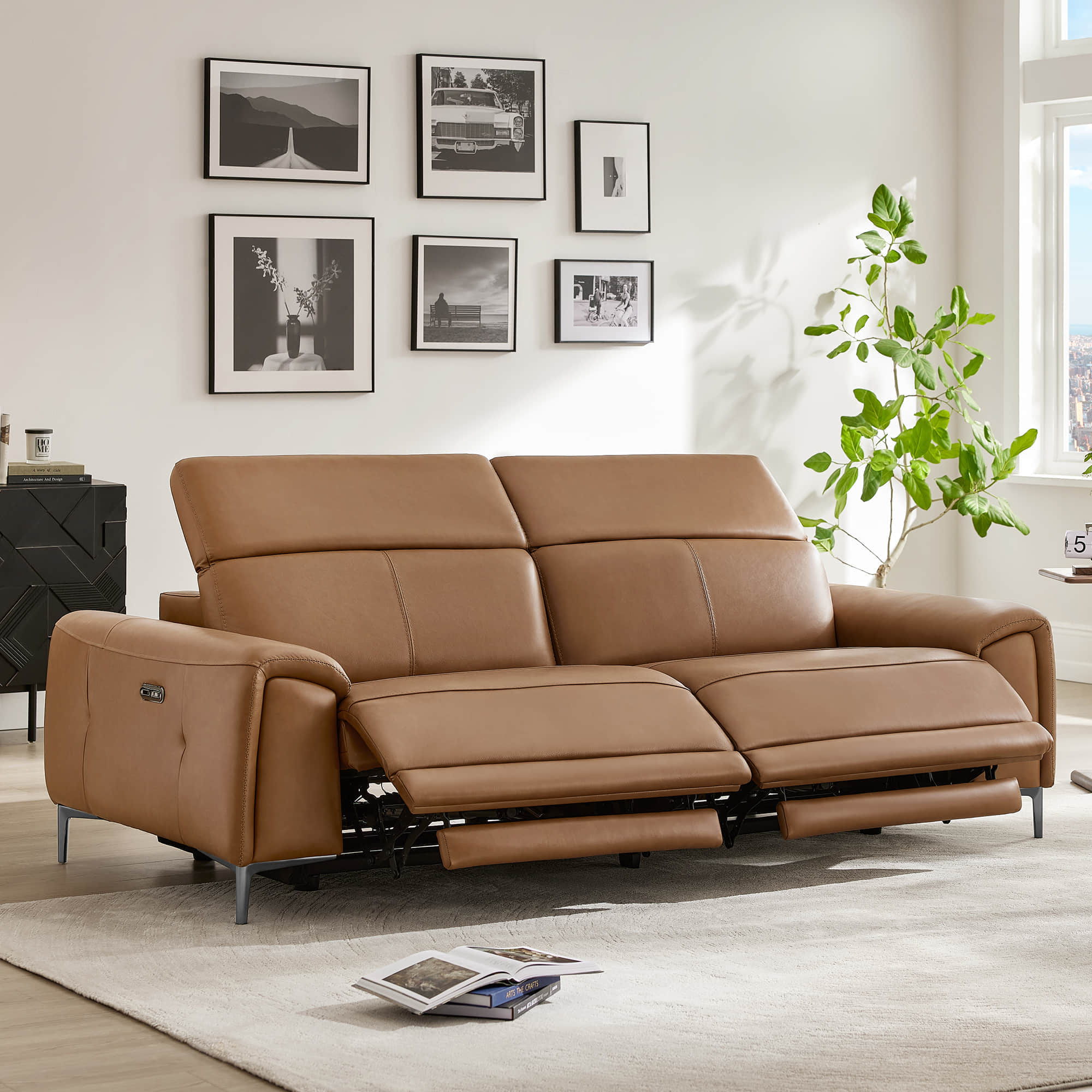 Owen Genuine Leather Reclining Sofa with Power Headrest - Image 8